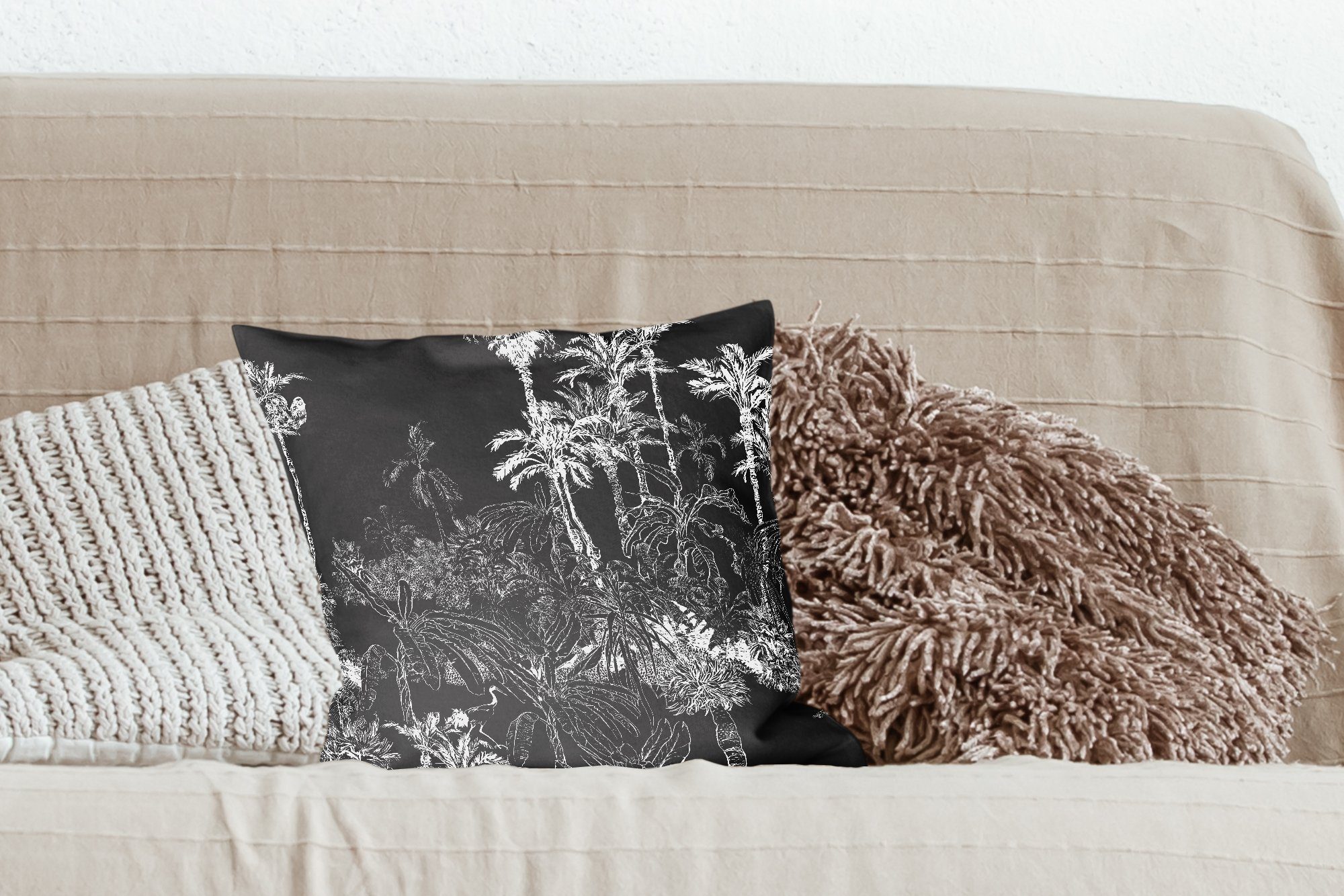 Tropisch, Dschungel Schlafzimmer, Deko, mit Wohzimmer, - Füllung für Zierkissen Palme MuchoWow Dekokissen Sofakissen -