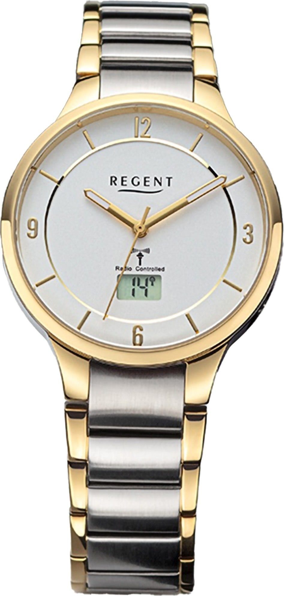 Regent Funkuhr Regent Damen Funkuhr Analog-Digital, (Funkuhr), Damen Funkuhr rund, extra groß (ca. 30mm), Metallarmband