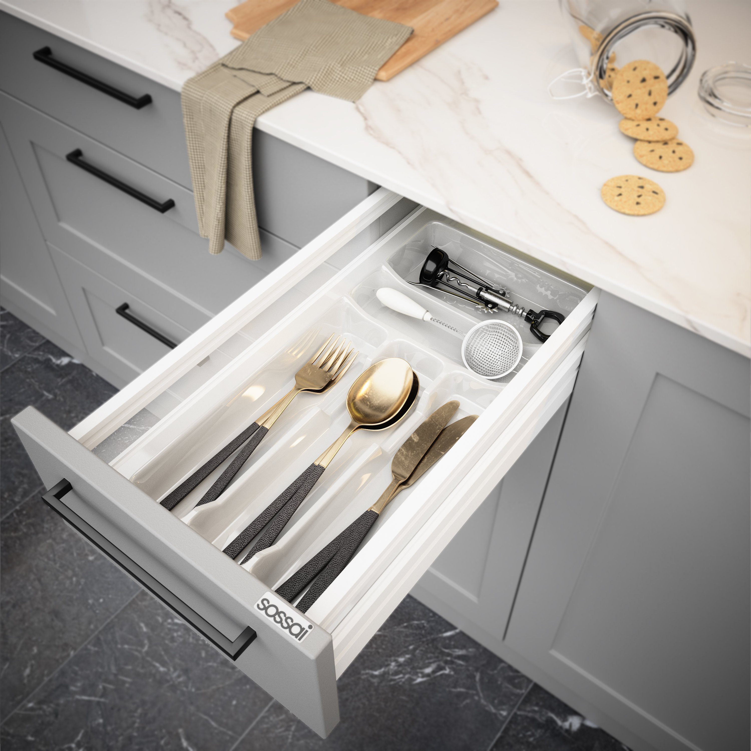 sossai® Besteckeinsatz Besteckkasten für Schubladen 30-90cm in Weiß, 23x49c günstig online kaufen