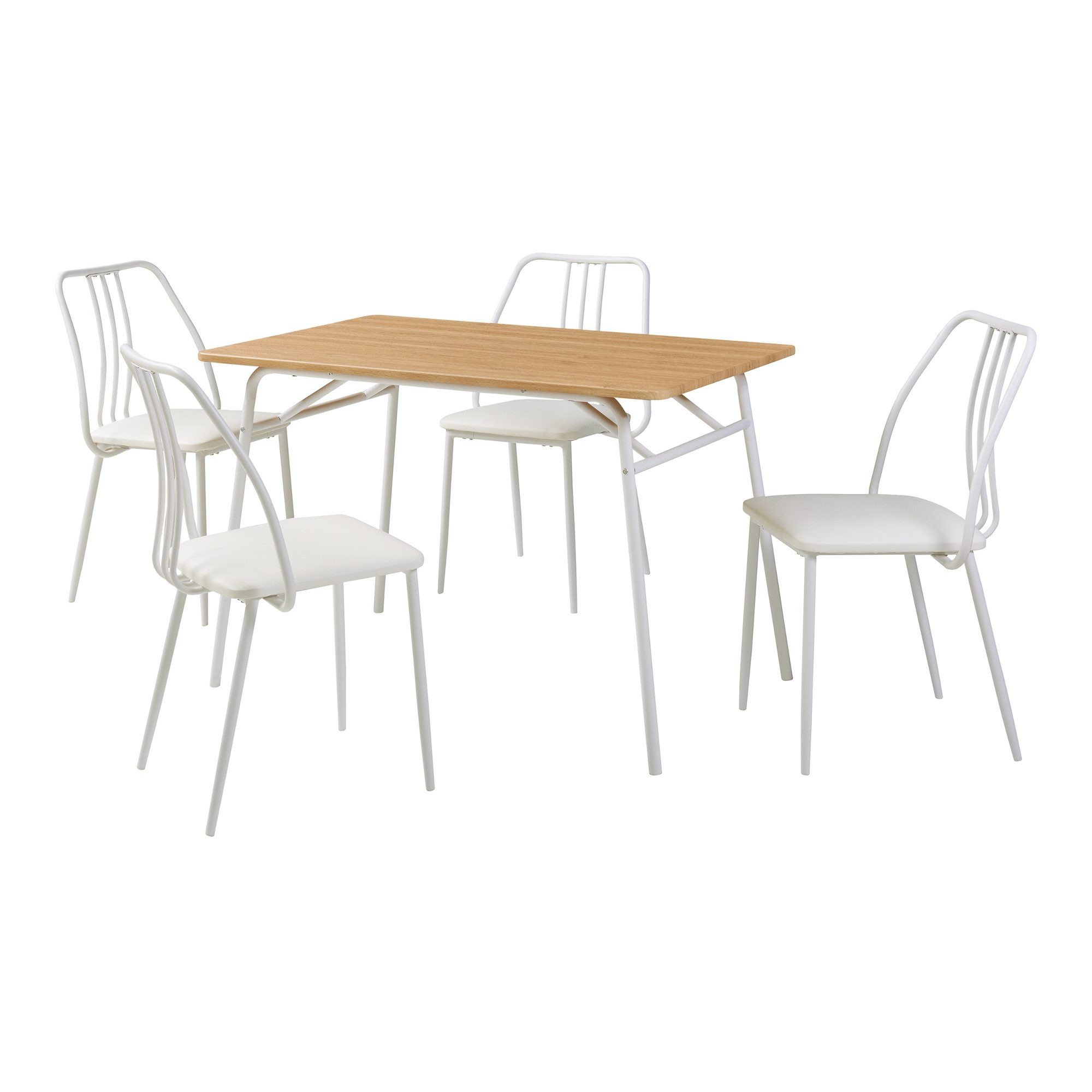 en.casa Essgruppe, (5-tlg), »Omso« 110 x 70 cm rechteckige Tischplatte Eicheoptik/Weiß