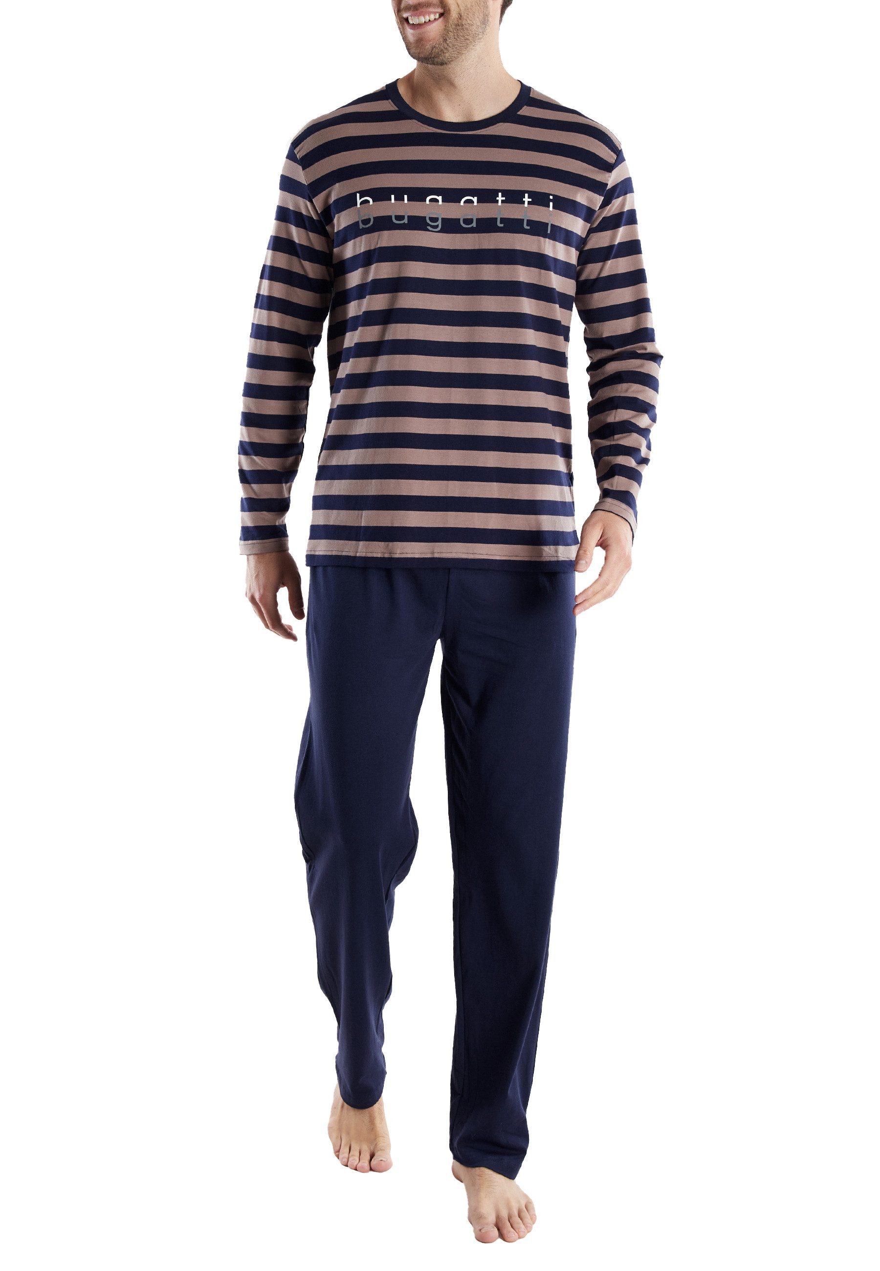 bugatti Pyjama BUGATTI Herren Pyjama braun quergestreift (1 tlg)
