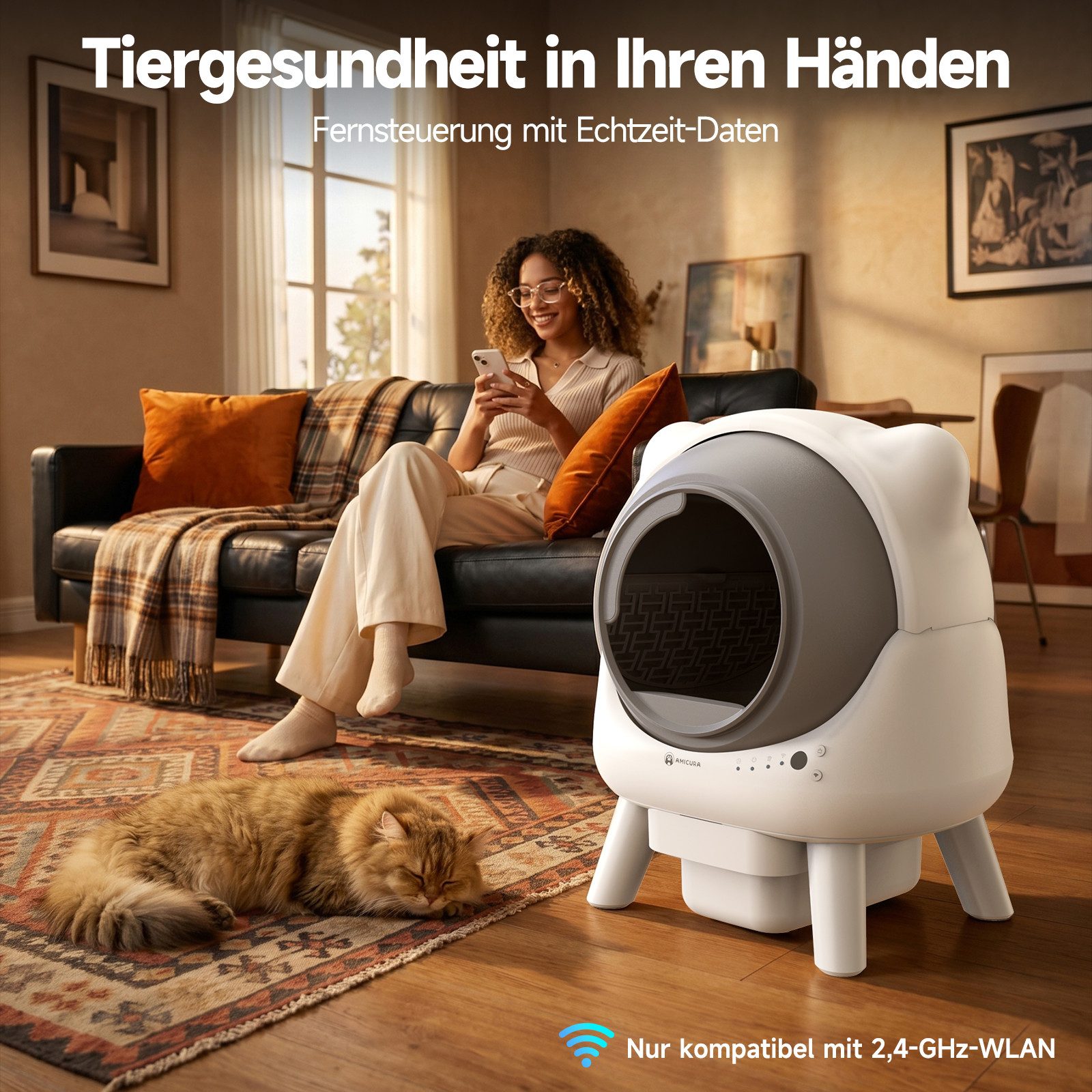 AmiCura Katzenecktoilette 2026 katzenklo selbstreinigend 95L/12 selbstreinigende katzentoilette, Katzentoilette Katzenklo 95L+12L Große 50 dB sicher für Mehrere Katzen