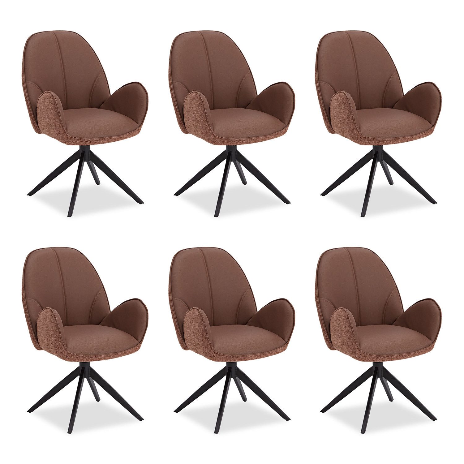 Homestyle4u Polsterstuhl 4er Set Bouclé Leder Braun Drehbar 3070 günstig online kaufen
