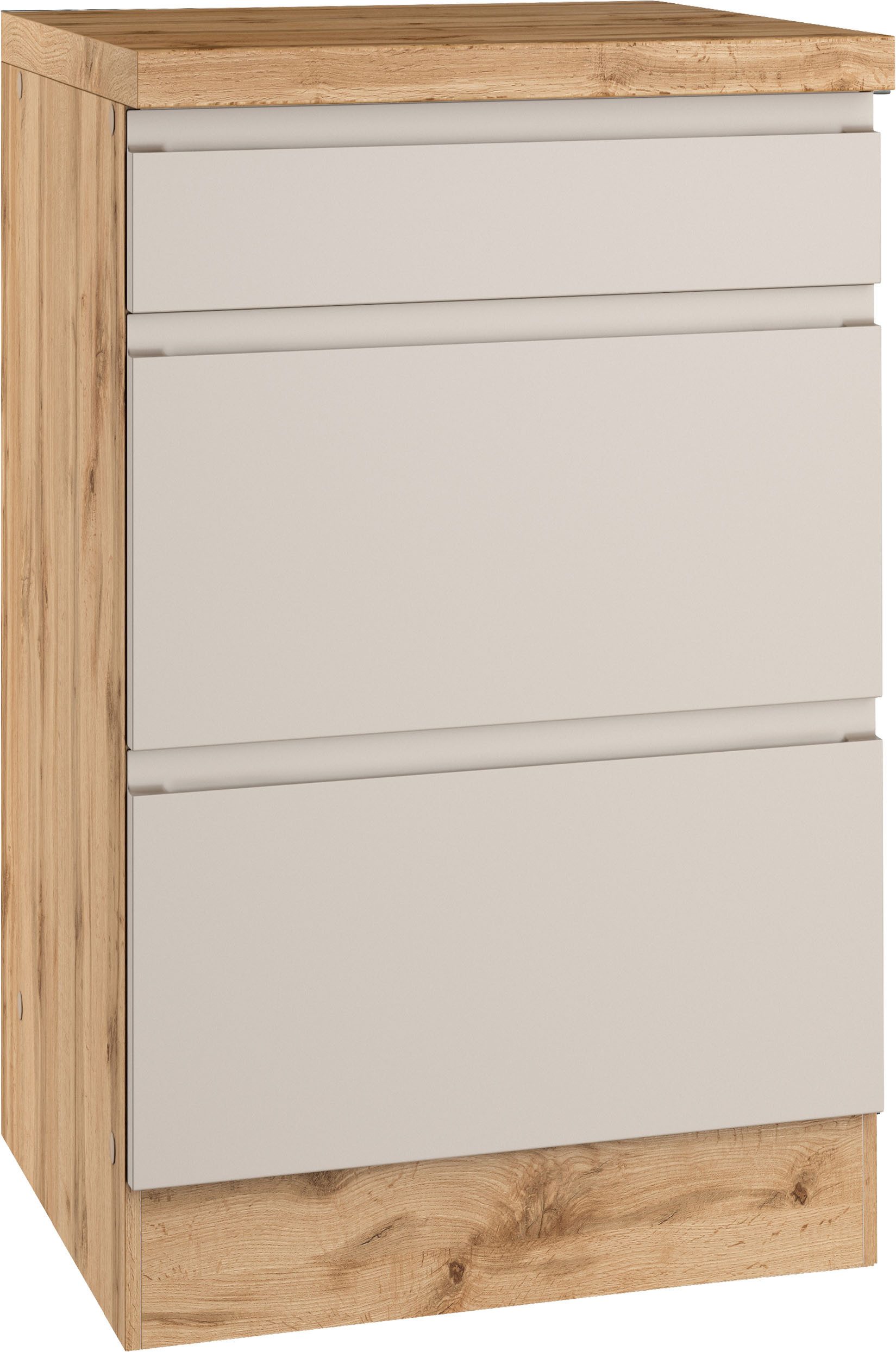 KOCHSTATION Unterschrank KS-Virginia,neu in verbesserter Ausführung (Stauraum, Softclose, mit CPL-Arbeitsplatte) Breite 50 cm, 1 Schubkasten, 2 Auszüge, Soft-Close-Funktion