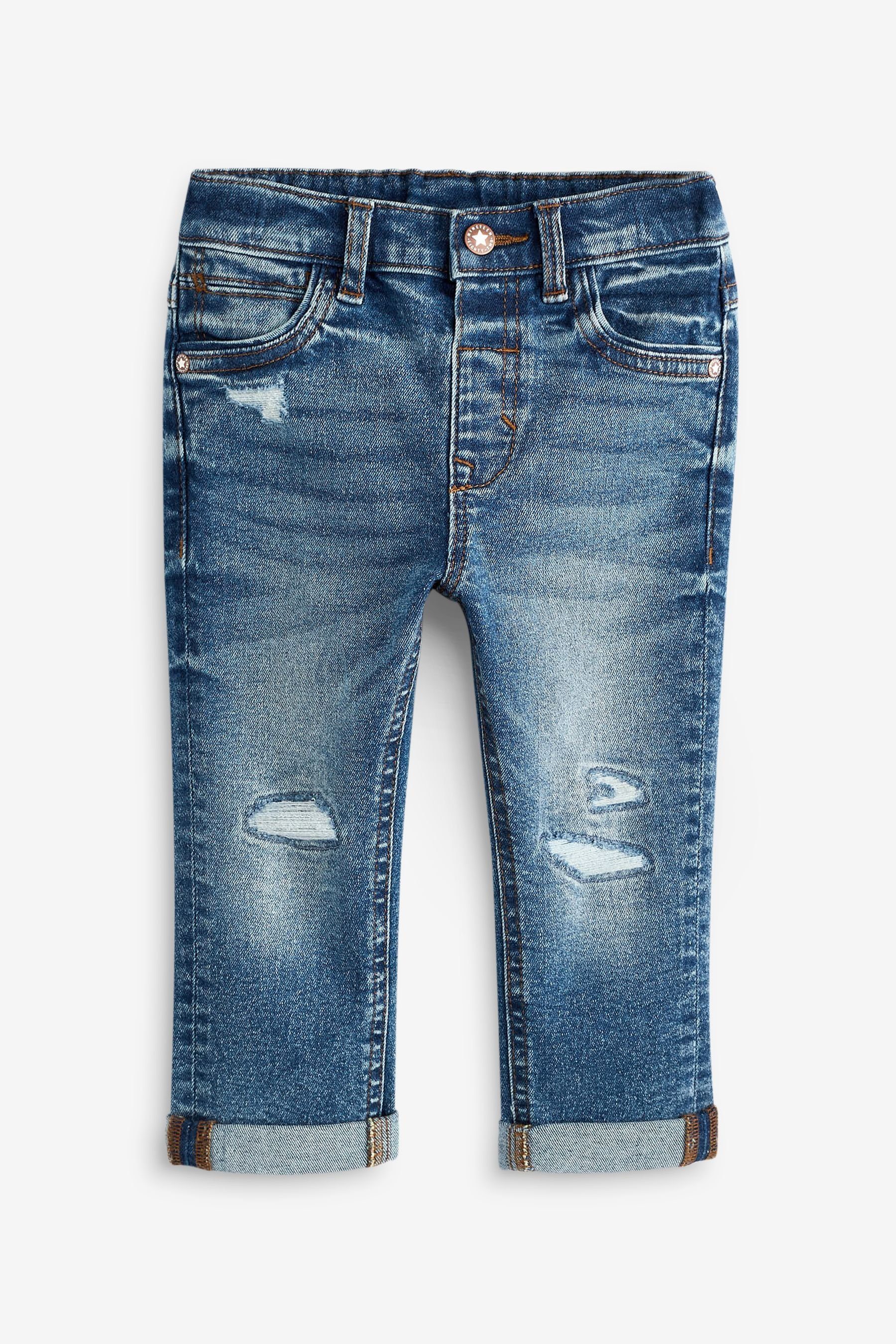 Blue (1-tlg) Used-Optik Denim Jeans in Next Mid Destroyed-Jeans