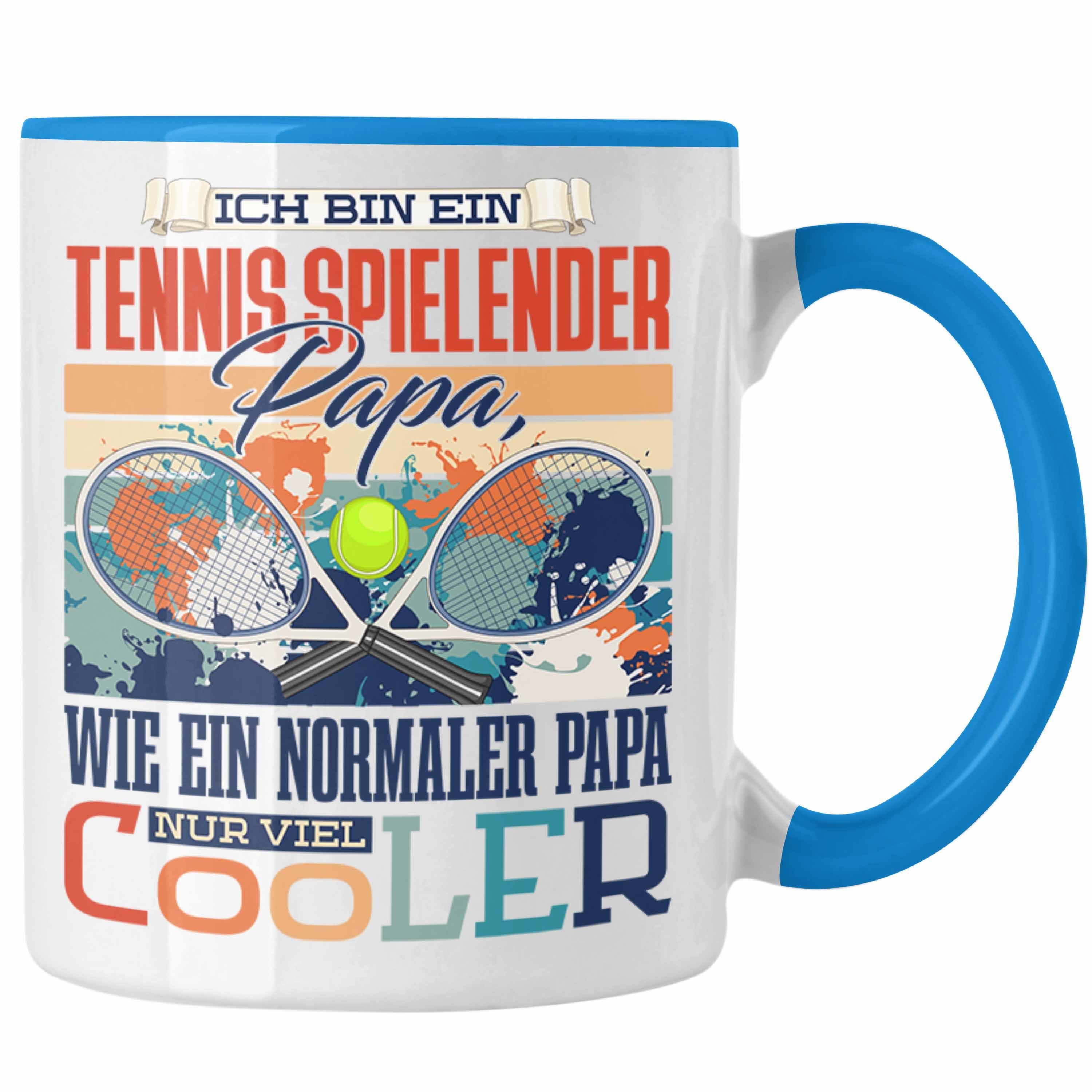 Trendation Tasse Trendation - Tennis Papa Tasse Geschenk Vater Geschenkidee zum Vaterta Blau
