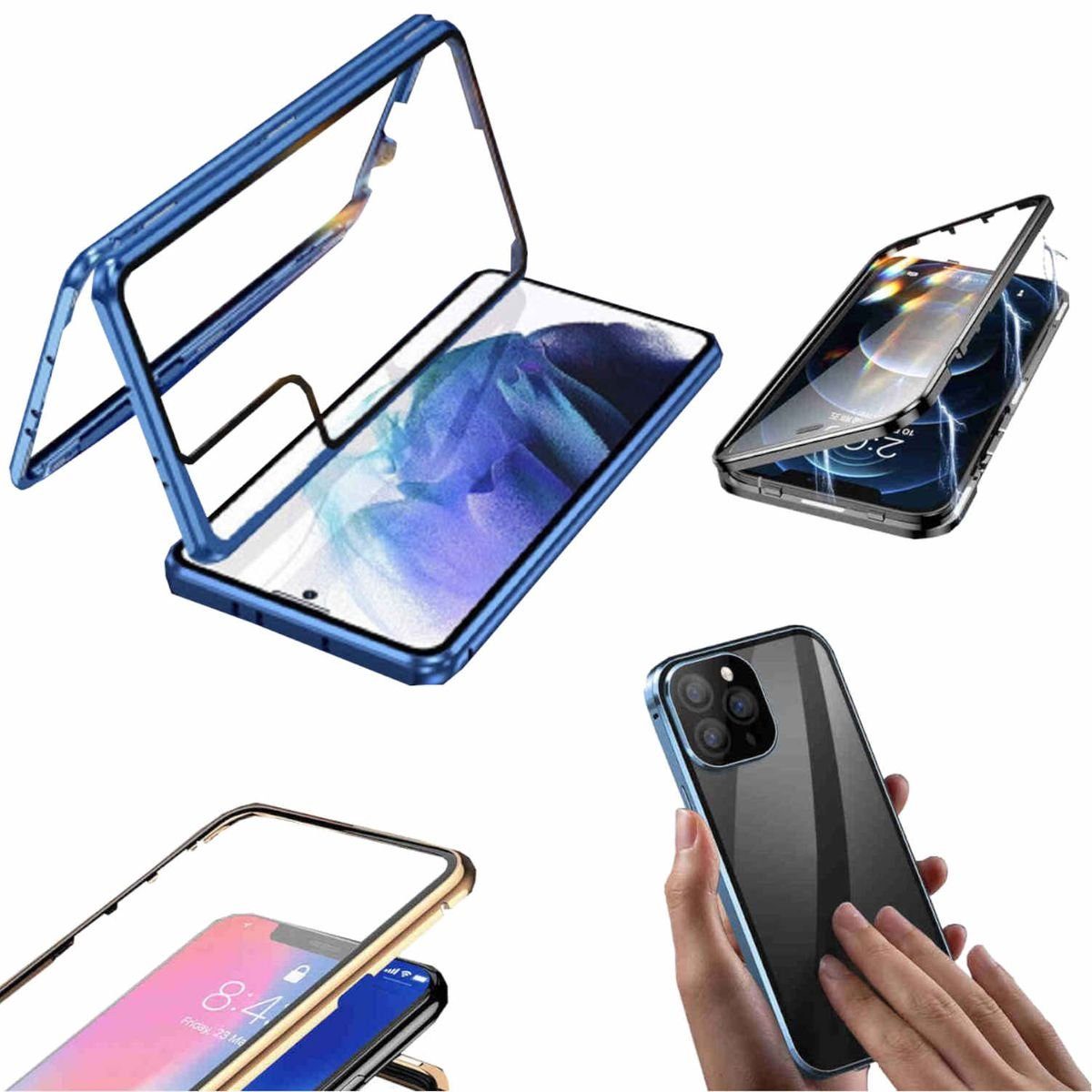 Wigento Handyhülle Für Samsung Galaxy S23 Beidseitiger 360 Grad Magnet / Glas Case Bumper Handy Tasche Case Hülle Cover New Style