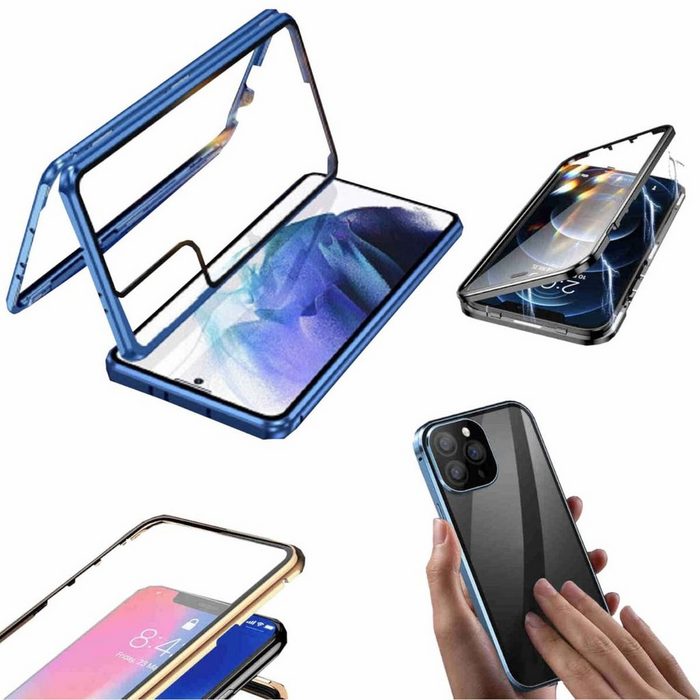 Wigento Handyhülle Für Samsung Galaxy S23 Beidseitiger 360 Grad Magnet / Glas Case Bumper Handy Tasche Case Hülle Cover New Style