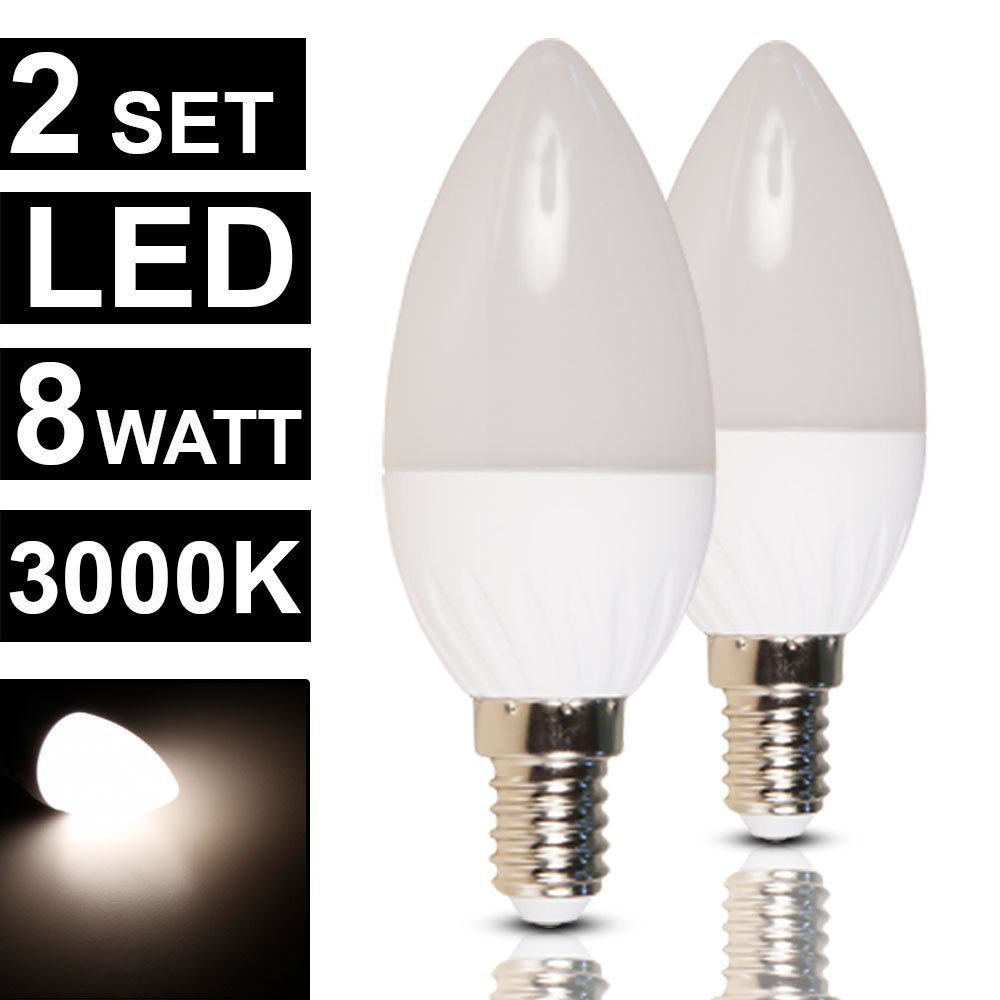 etc-shop LED-Leuchtmittel, 2er Set 8 Watt LED Leuchtmittel 600 Lumen Birne E14 Kerze