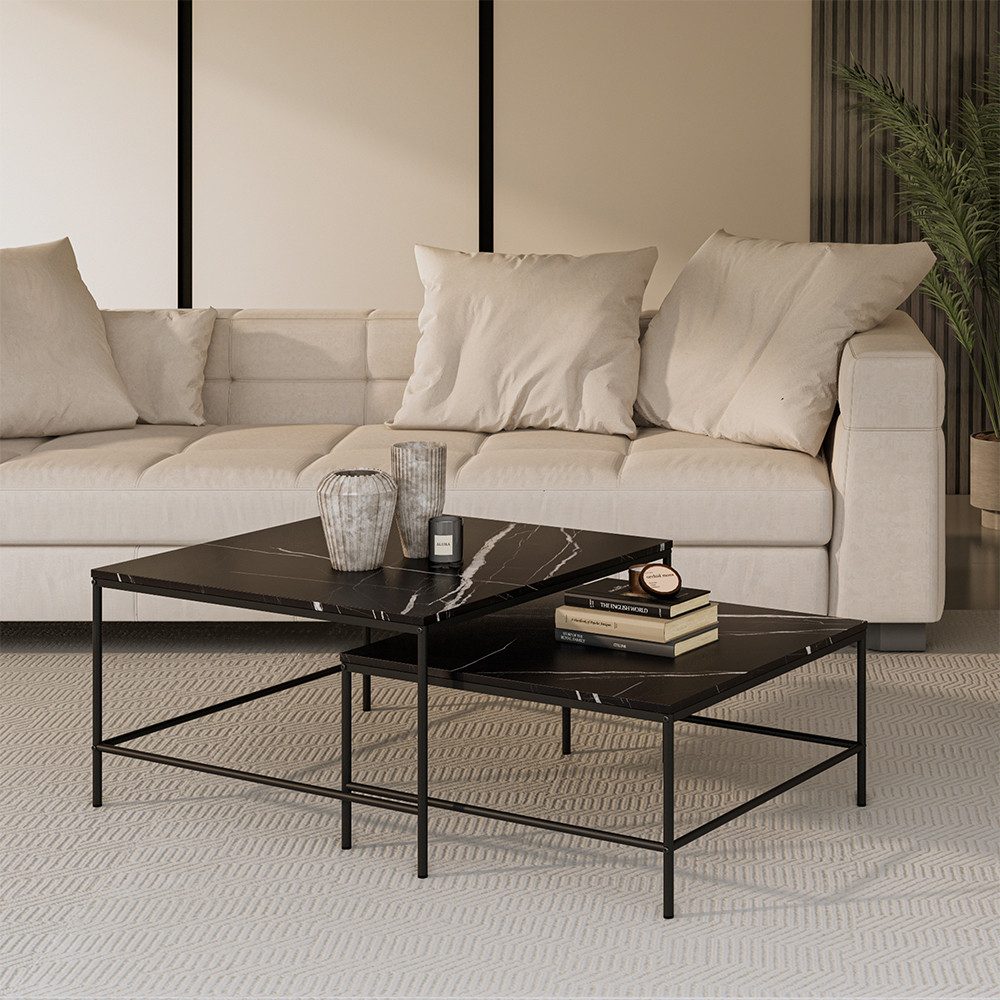 Vicco Couchtisch Ramio, Schwarz/Schwarz, 80 x 80 cm 2 Teile (2-St)