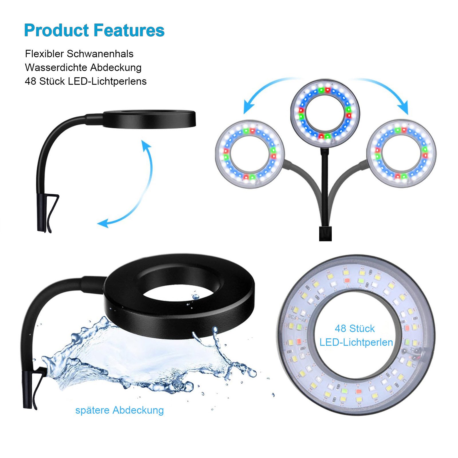 Jibenhome LED Aquariumleuchte Aquarium Lampe Dimmbare Aquariumbeleuchtung Clip-on Fisch Tank Licht, Aquarium Licht 6W mit 3 Modi & 10 Leuchtstufen Unterwasserbeleuchtung