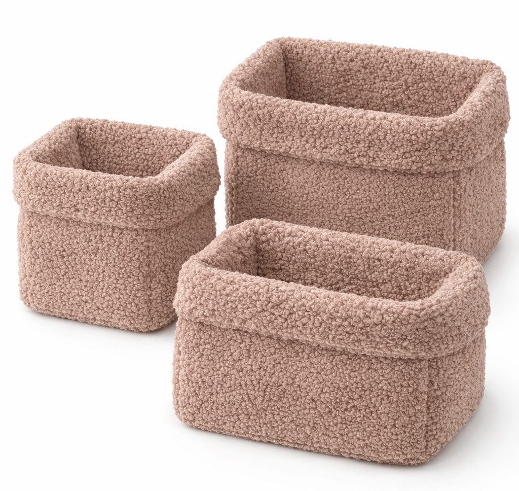 BABEES Dekokorb 3-er SET Organizer Utensilo Aufbewahrungskorb Wickeltisch Baby, BOUCLE Körbchen Wohnzimmer, Kinderzimmer, Badezimmer, Deko Korb
