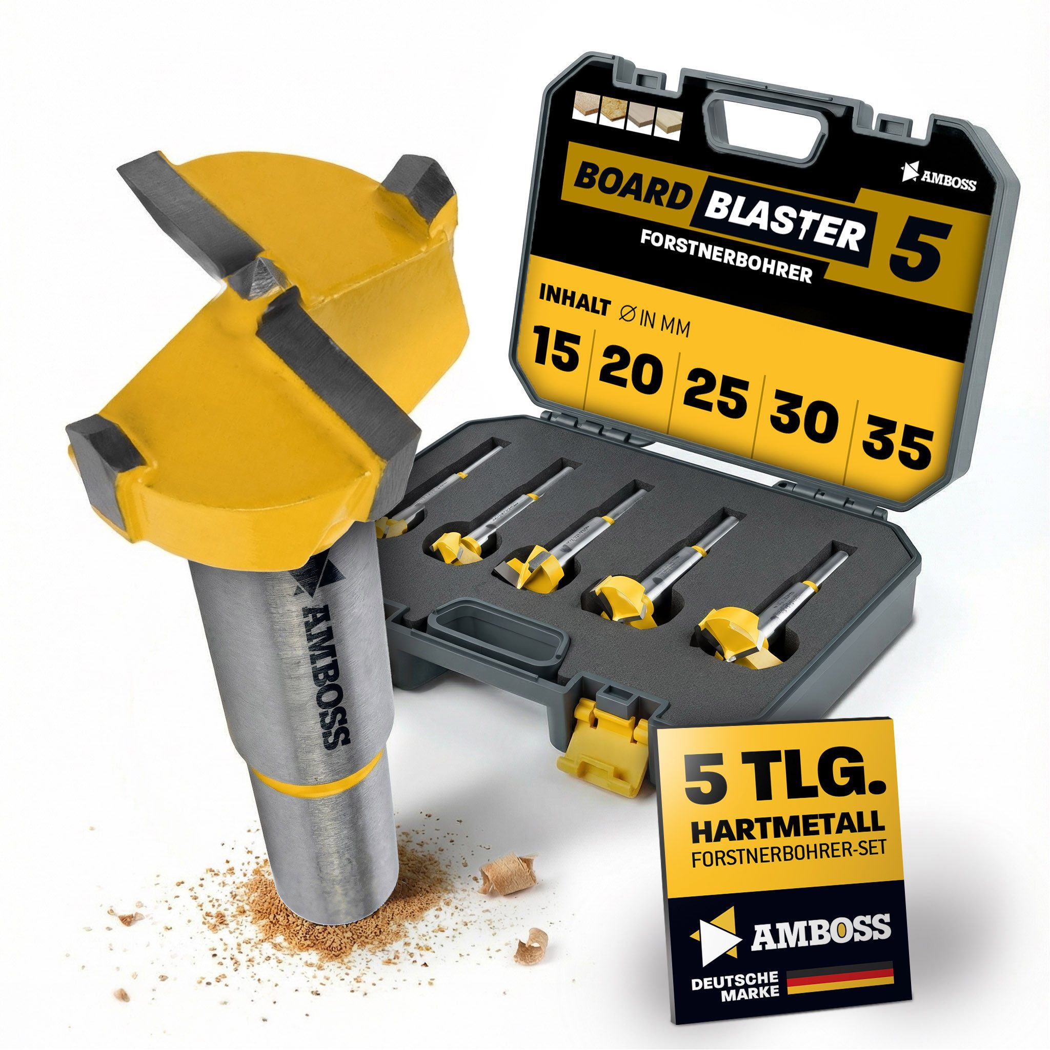 Amboss Werkzeuge Holzbohrer Forstnerbohrer Set 5‑tlg - Amboss Werkzeuge
