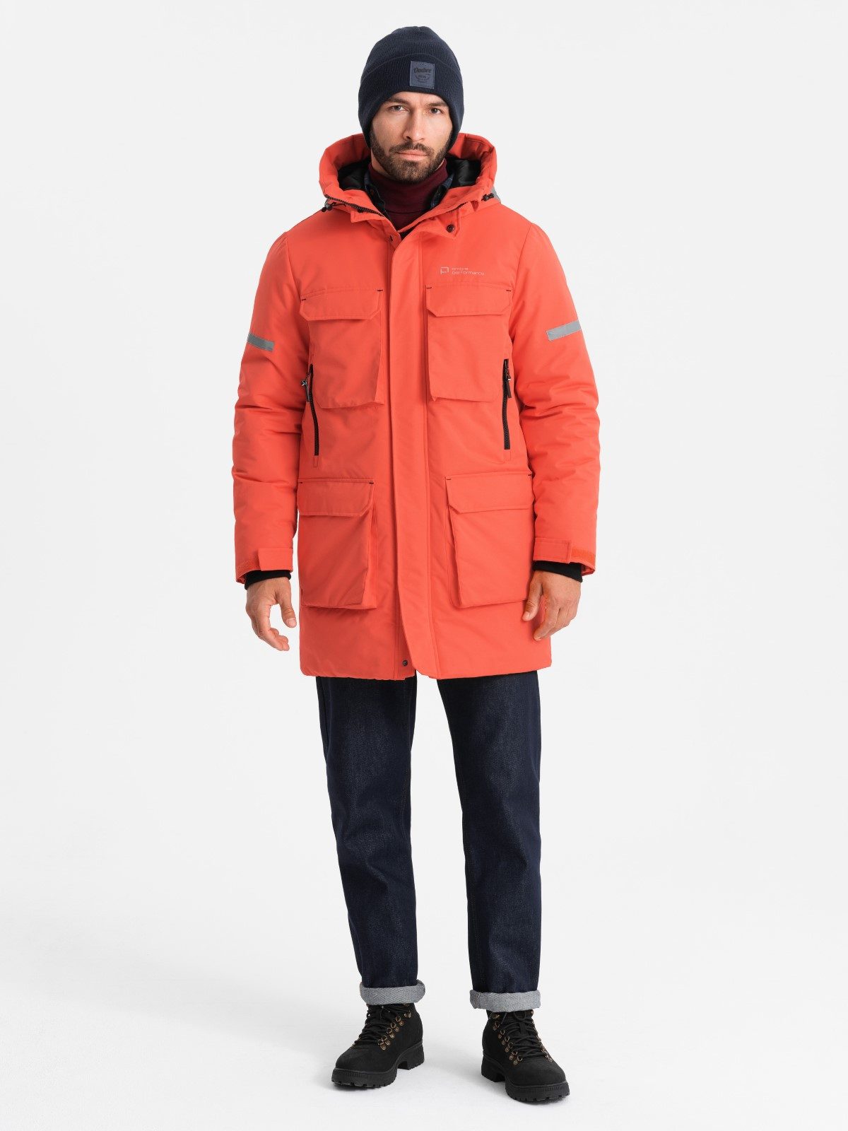 OMBRE Winterjacke Isolierte lange Jacke für Männer mit reflektierenden Elementen