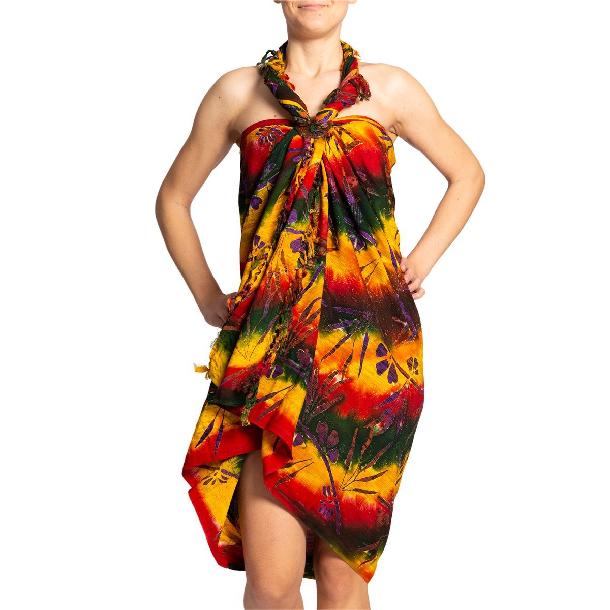 PANASIAM Pareo Sarong Wachsbatik Bunttöne aus hochwertiger Viskose Strandtuch, Strandkleid Bikini Cover-up Tuch für den Strand Schultertuch Halstuch B700 reggae | Tücher