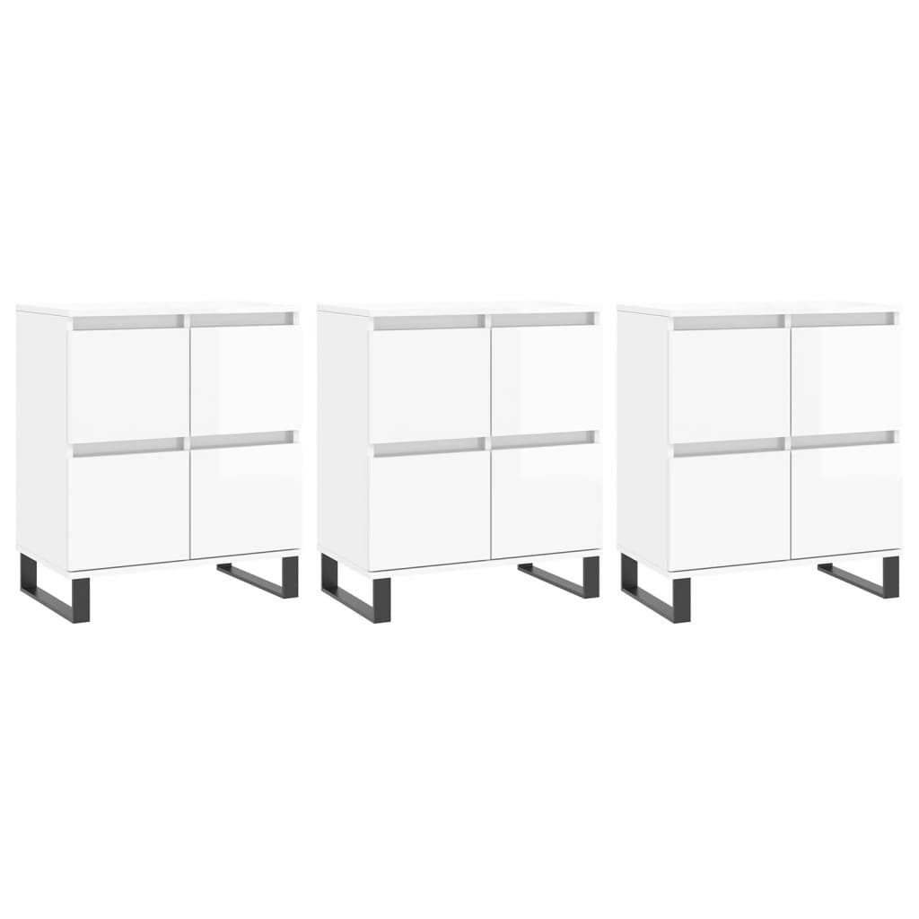 vidaXL Sideboard NA Sideboards 3 Stk Hochglanz-Weiß Spanplatte