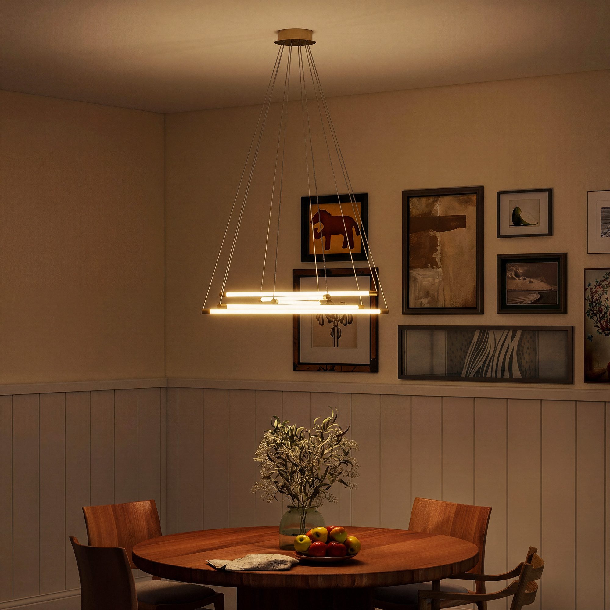 HOMCOM Pendelleuchte Deckenleuchtenschirm, Höhenverstellbar, LED-Beleuchtung, LED-Lampe, Warmweiß, Weiß, Kaltweiß, für Wohnzimmer, Schlafzimmer, Flur, Gold+Weiß