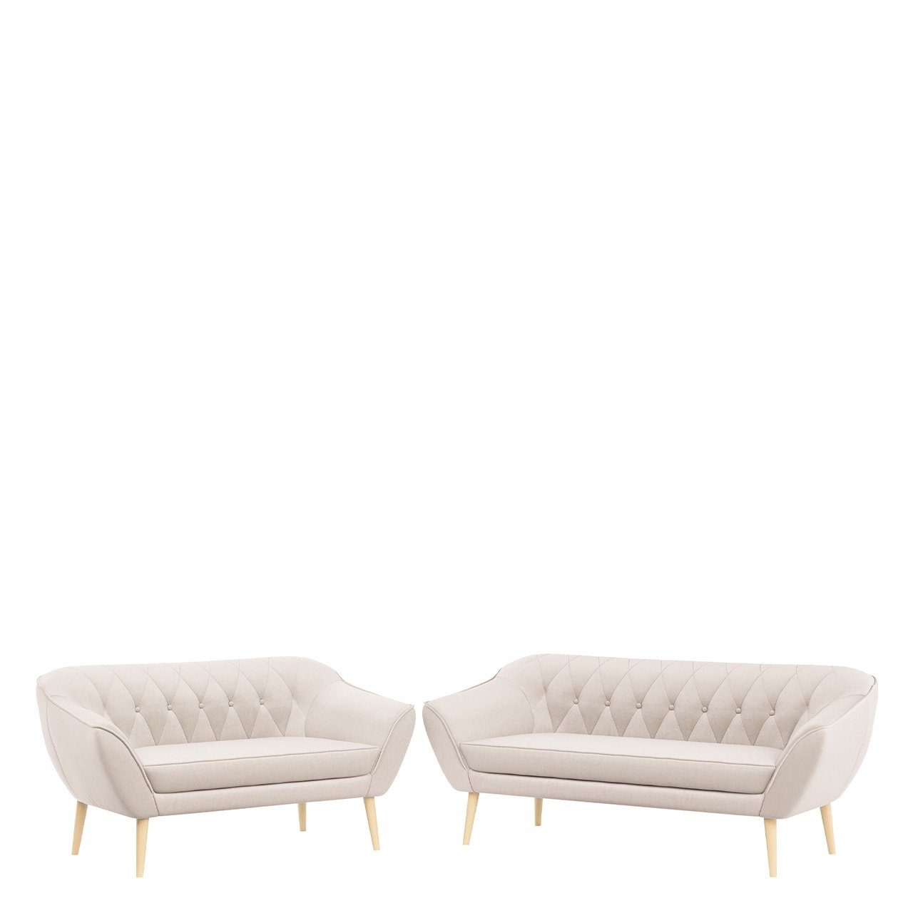 3 2 MKS PIRS Casablanca Sofa Gesteppte + 3 2, MÖBEL Stil, Skandinavischer Moderne Cremig Sofa Polsterung, Set