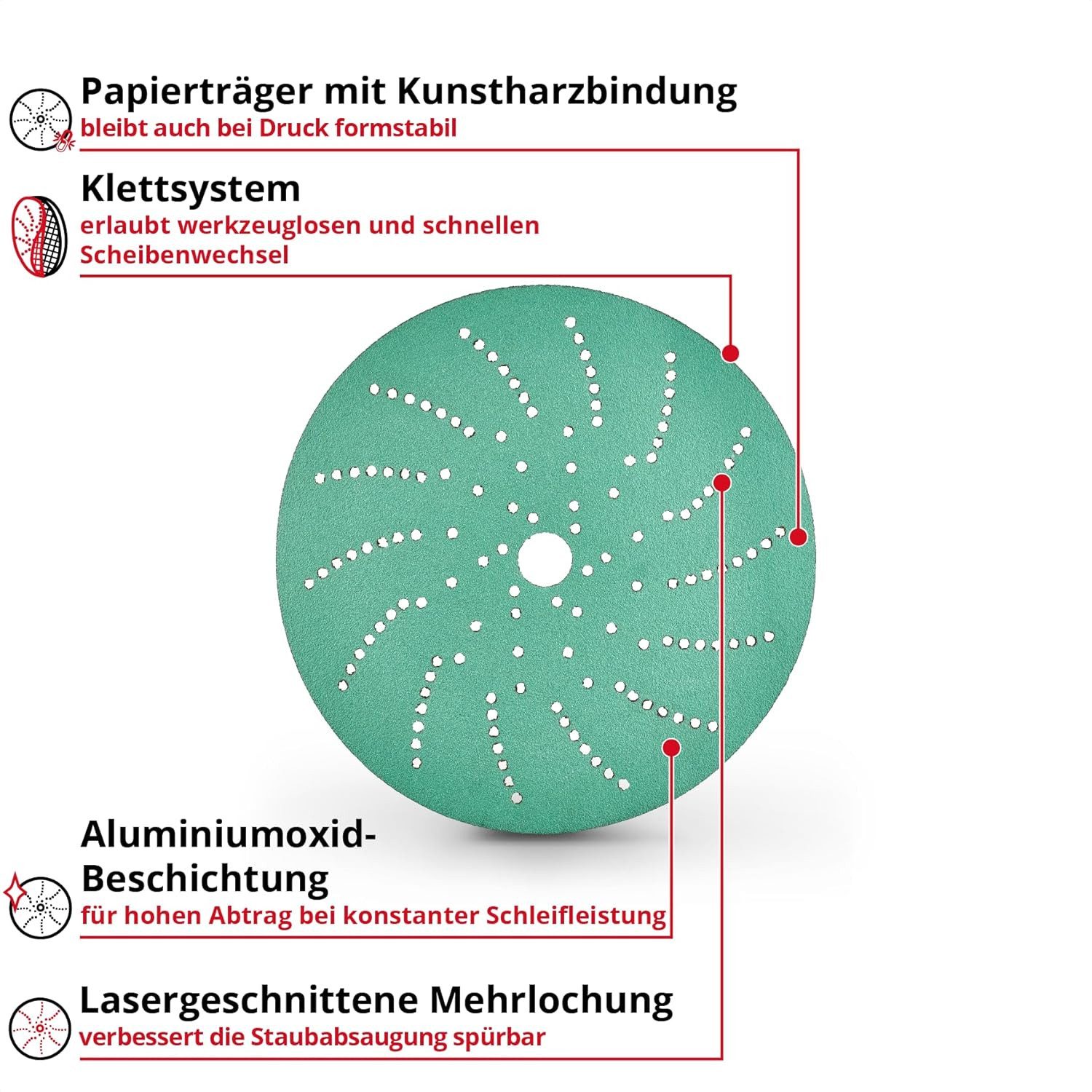 Einhell Schleifpapier, (50 St), Multiloch-Schleifscheibe, Ø 125 mm, K120, 50-tlg. (Klett, Aluminiumoxi