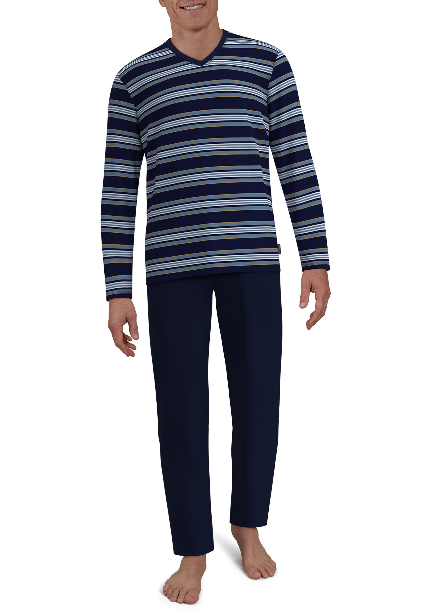 Pyjama CECEBA Herren Pyjama blau quergestreift