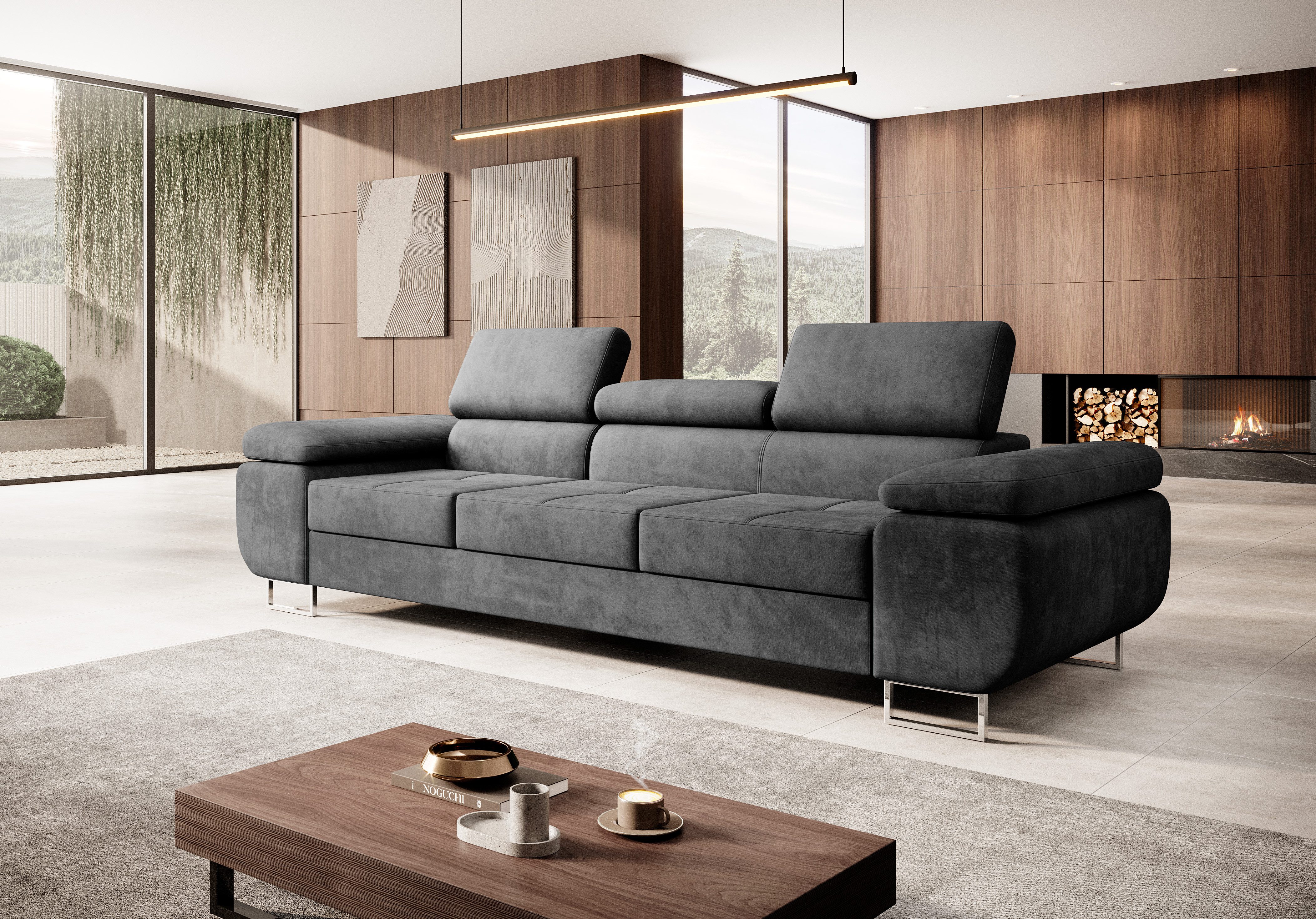 M-Punkt24 Big-Sofa Miami, mit verstellbaren Kopfstützen, Anthrazit, Grau, m günstig online kaufen