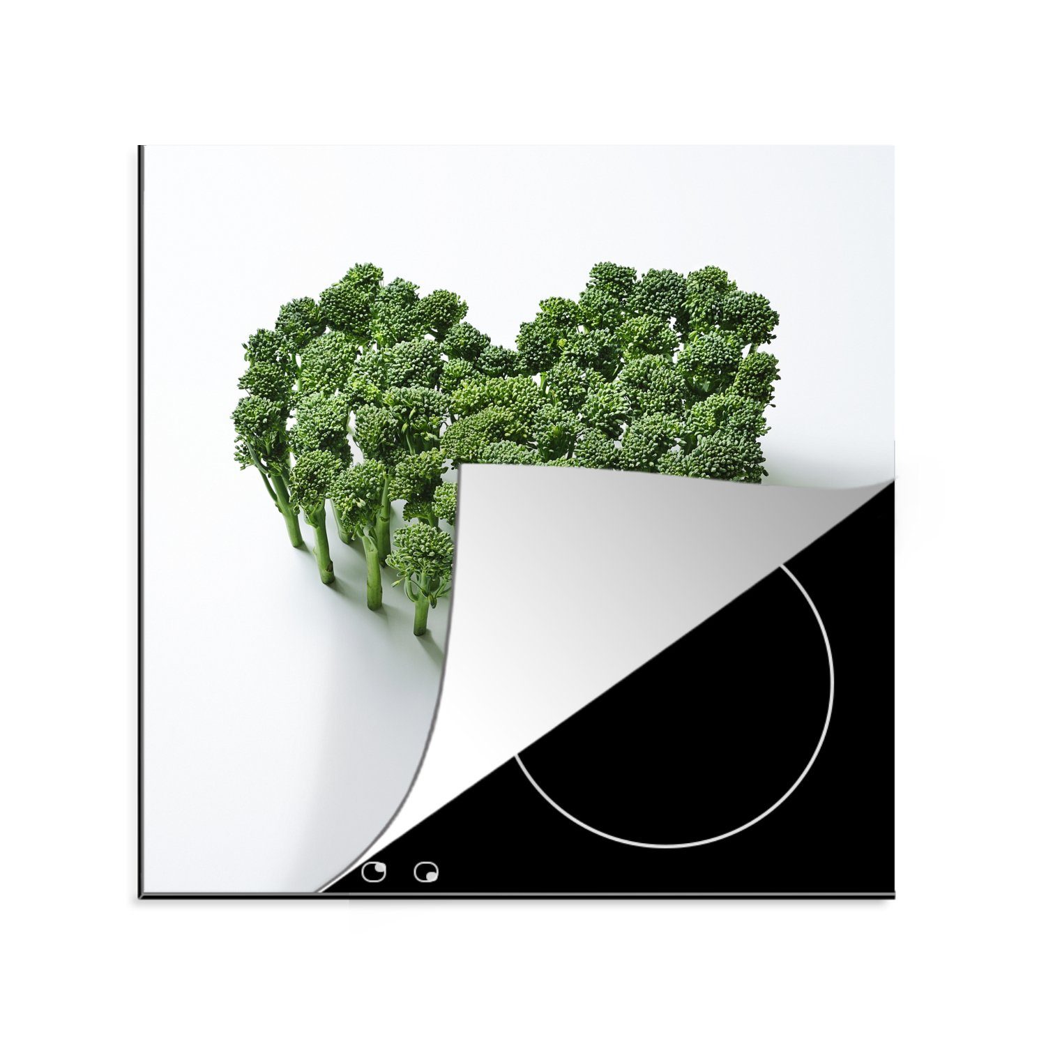 Arbeitsplatte Vinyl, Brokkoli küche cm, Form eines tlg), 78x78 Ceranfeldabdeckung, in Herzens, Herdblende-/Abdeckplatte MuchoWow für (1