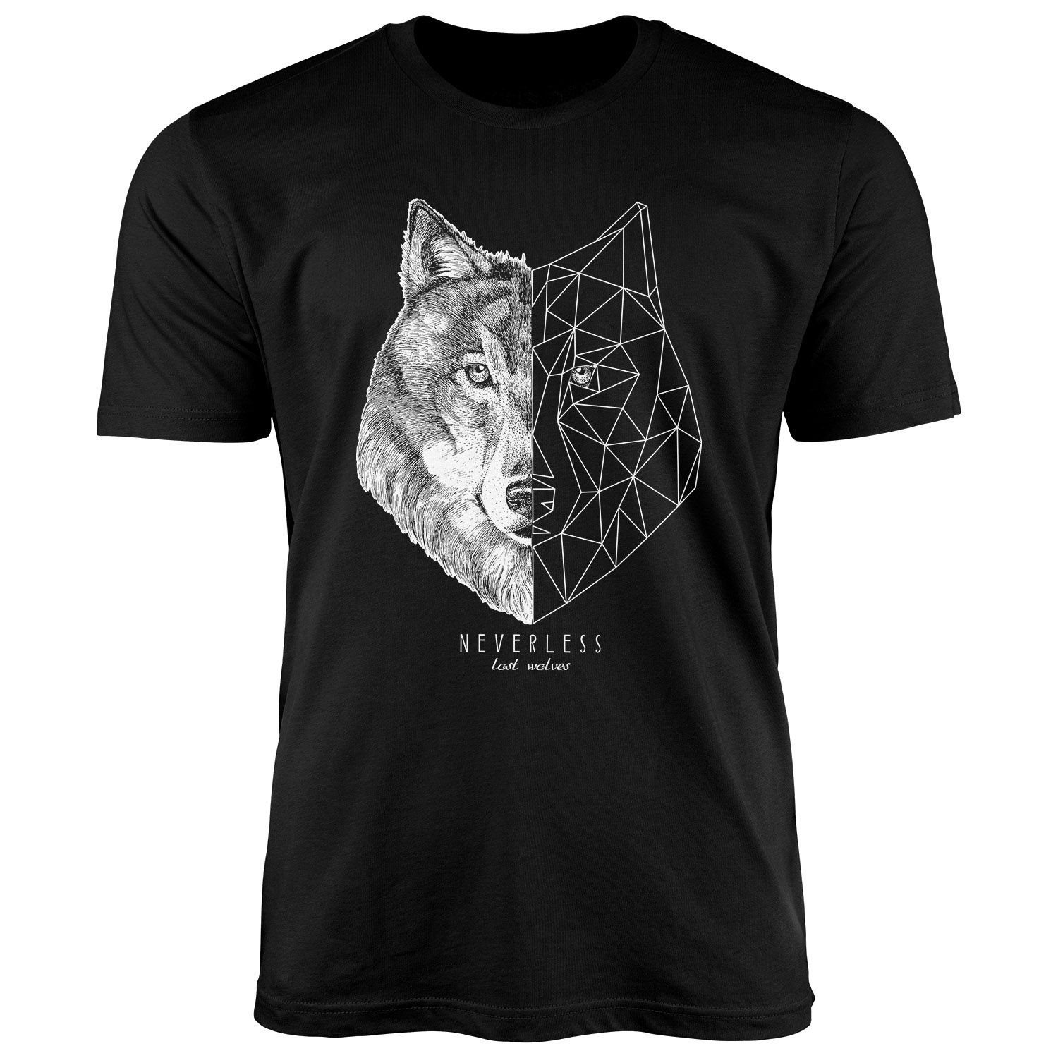 Print-Shirt Herren T-Shirt Wolf Polygon Kunst Grafik Tiermotiv Printshirt Fashion