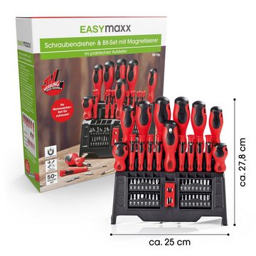EASYmaxx Schraubendreher inkl. Bitsatz-Set mit Ständer 50-tlg. rot/schwarz, (50 St), magnetisch & ergonomisch