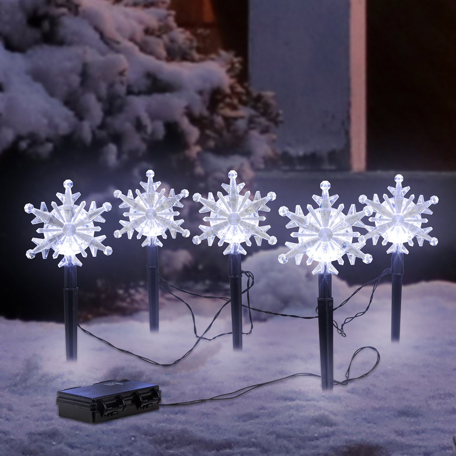 Mojawo Lichtervorhang 5er Gartenstecker LED-Gartenleuchtstäbe Weihnachtsdek günstig online kaufen