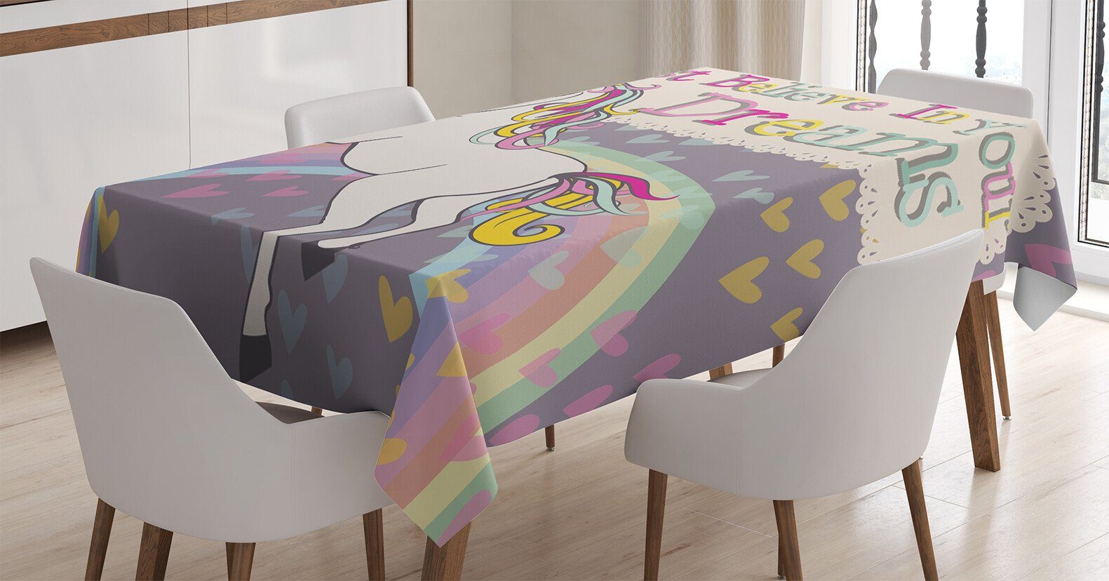 Abakuhaus Tischdecke Farbfest Waschbar Für den Außen Bereich geeignet Klare Farben, Einhorn Glaube an deine Träume