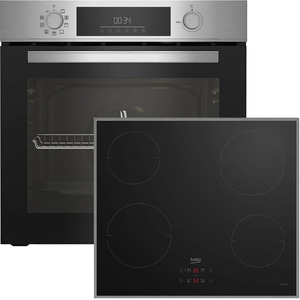 BEKO Backofen-Set BBSU1134T0XFP, mit Teleskopauszug nicht möglich, Pyrolyse-Selbstreinigung, AeroPerfect, autarkes Indusktionskochfeld, Restwärmeanzeige