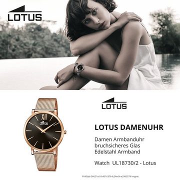 Lotus Quarzuhr Lotus Damen Armbanduhr Smart Casual, (Analoguhr), Damenuhr rund, mittel (ca. 38mm) Edelstahlarmband rosegold