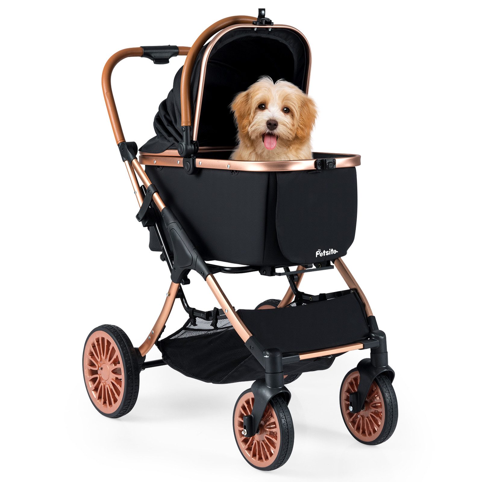 KOMFOTTEU Hundebuggy, Hundewagen mit abnehmbarem Korb, Getränkehalter & Netzfenstern