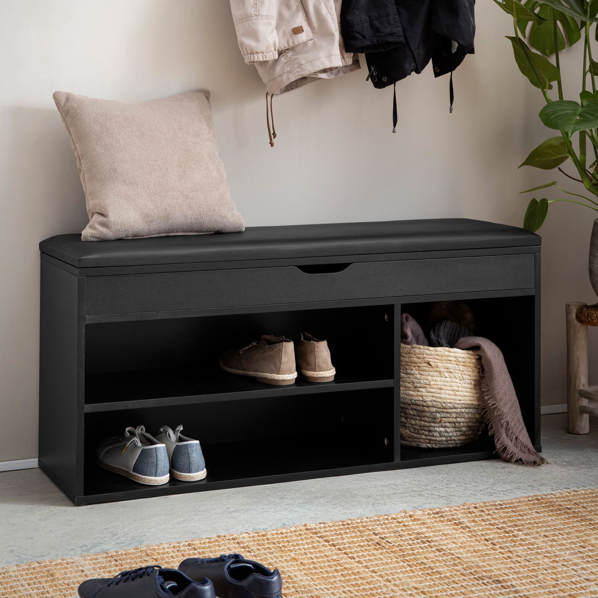 FINEBUY Schuhbank FB107189 Garderobenbank 104 cm Sitzbank Kunstleder Flurba günstig online kaufen