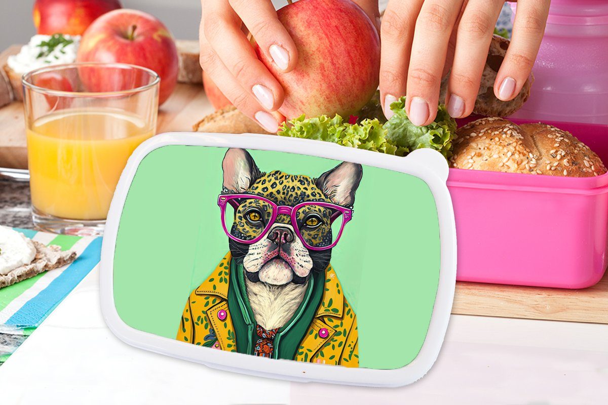 Kunststoff, rosa für Hippie - Kinder, Tiere Hund Kunststoff (2-tlg), - Erwachsene, MuchoWow Lunchbox - Brotdose Snackbox, Mädchen, Brotbox Brille,