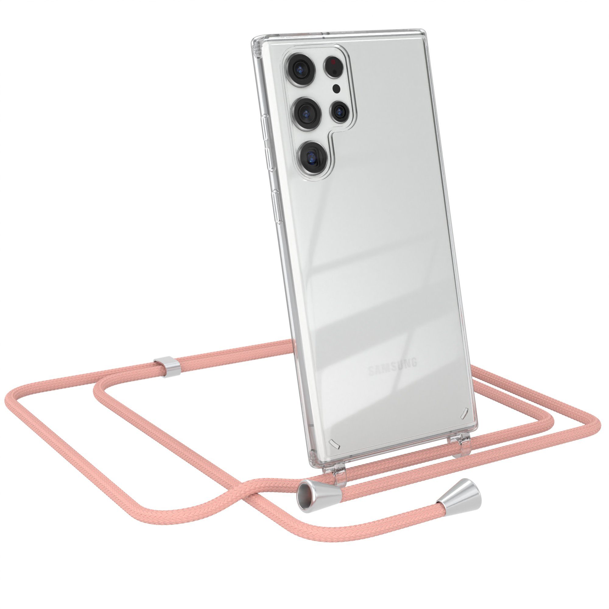 EAZY CASE Handykette Hülle mit Kette für Samsung Galaxy S22 Ultra 5G 6,8 Zoll, Ketten Hülle Schultergurt Schutzhülle Tasche mit Band Altrosa Unifarbe