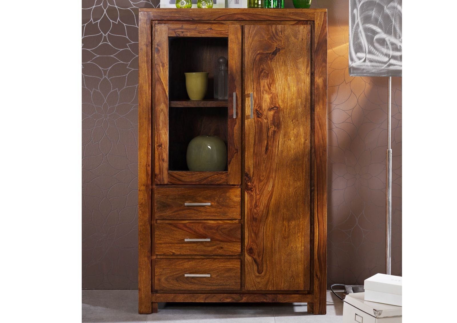 Massivmoebel24 Highboard Highboard Sheesham 90x42x148 life honey lackiert METRO LIFE #108