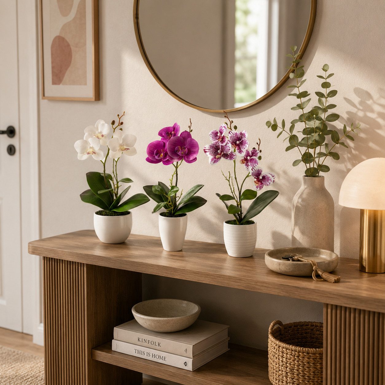 Kunstorchidee 3er Set künstliche Orchideen wie echt (35cm) in Hochglanz-Keramiktopf Orchidee, PASCH – Bild 5 von 5