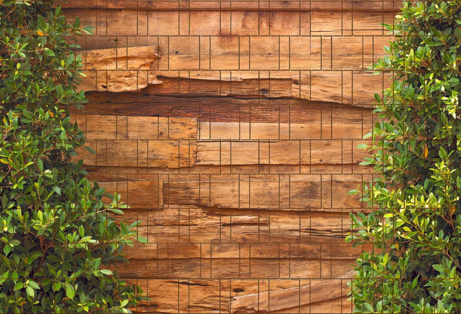 zaunzu Sichtschutzstreifen Holz & Lorbeer - Bedruckter Sichtschutz 2,5m x 1,8m, (1 Rolle, Motivdruck Sichtschutzstreifen), Fotodruck für Doppelstabgitter