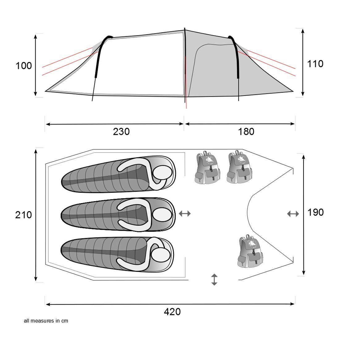10T Outdoor Equipment Bikerzelt Silicone Valley 3 Personen Trekkingzelt Silikonbeschichtung 5000mm, Personen: 3