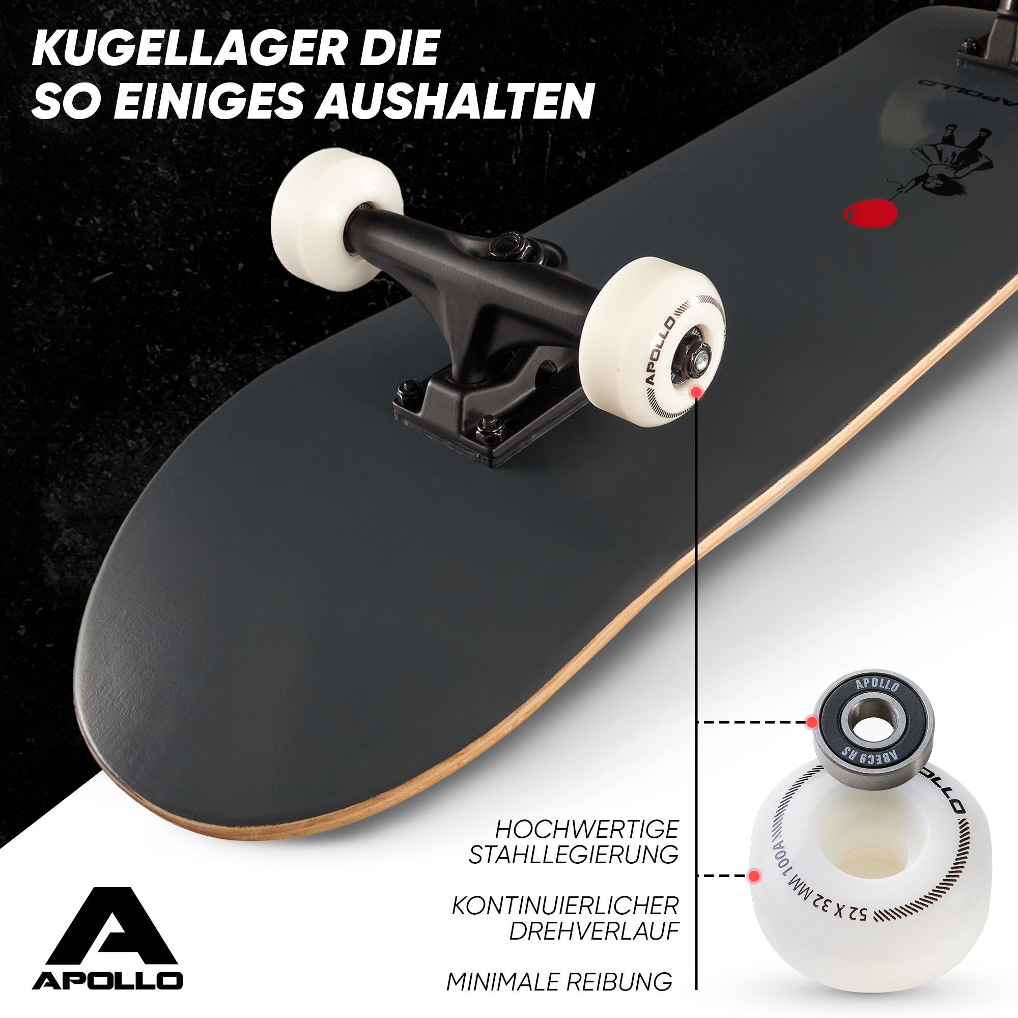 Apollo Skateboard Skateboard Kinder und Erwachsene Wood Board, Kinder Skateboard ab 6 Jahre