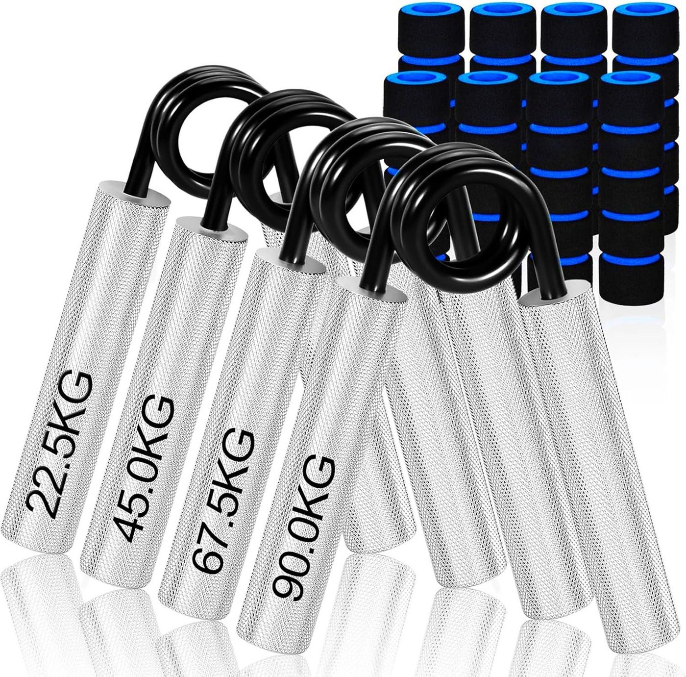 Refined Living Handmuskeltrainer 4er Set Handtrainer Griffkrafttrainer, Fingertrainer Unterarmtrainer (Handmuskeltrainer aus Aluminium, Grip Strength Trainer, Hand Grip Trainer, Handgelenk Trainer Unterarm Trainingsgerät, mit Anti-Rutsch-Oberfläche, Effek