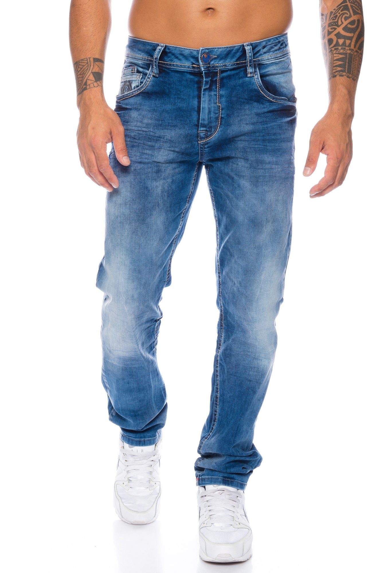 Cipo & Baxx Slim-fit-Jeans Herren Jeans Hose im casual Look mit dezenten dicken Nähten Dezente dicke Nähte
