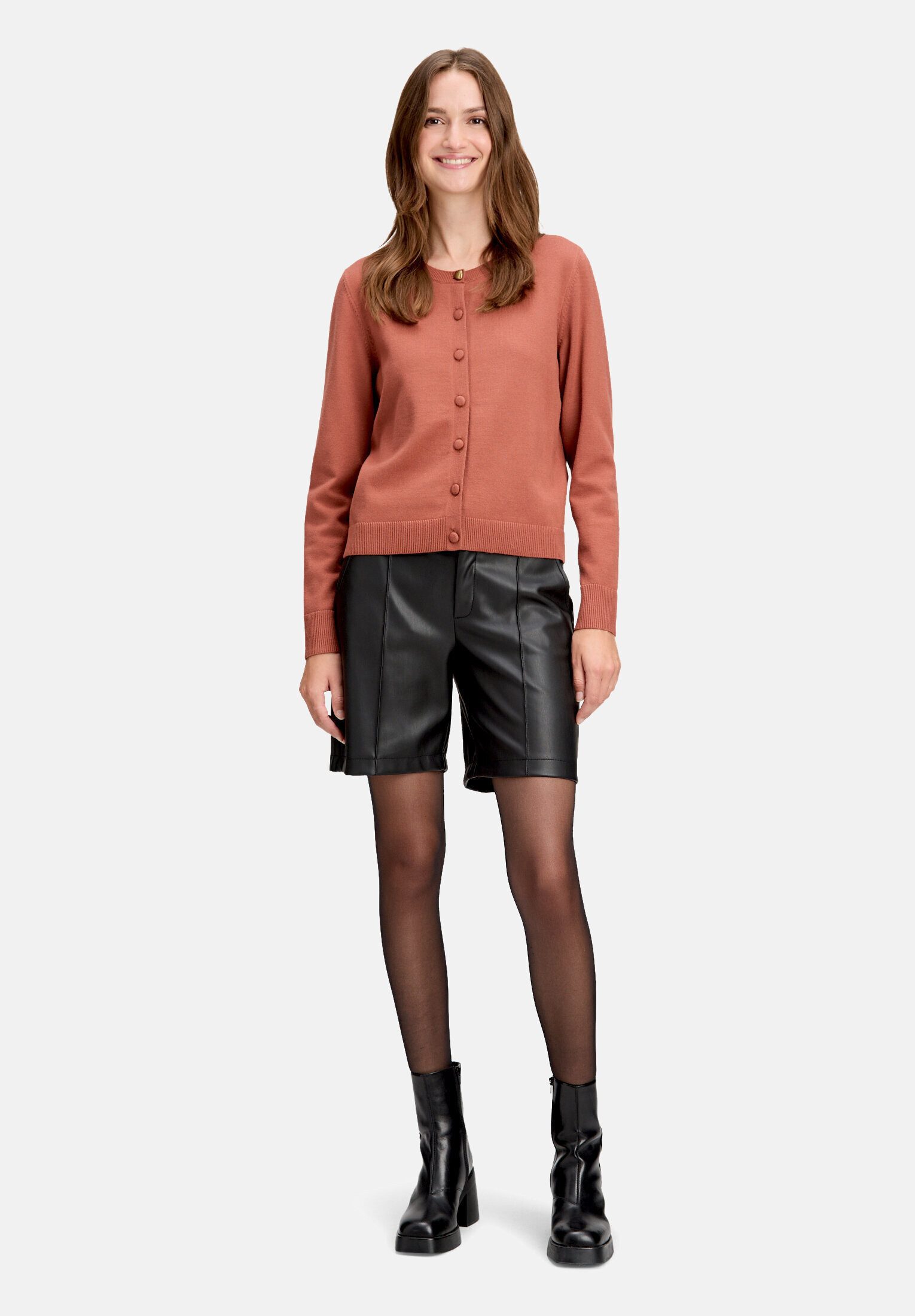 Cartoon Strickjacke Damen mit Rundhalsausschnitt (1-tlg)