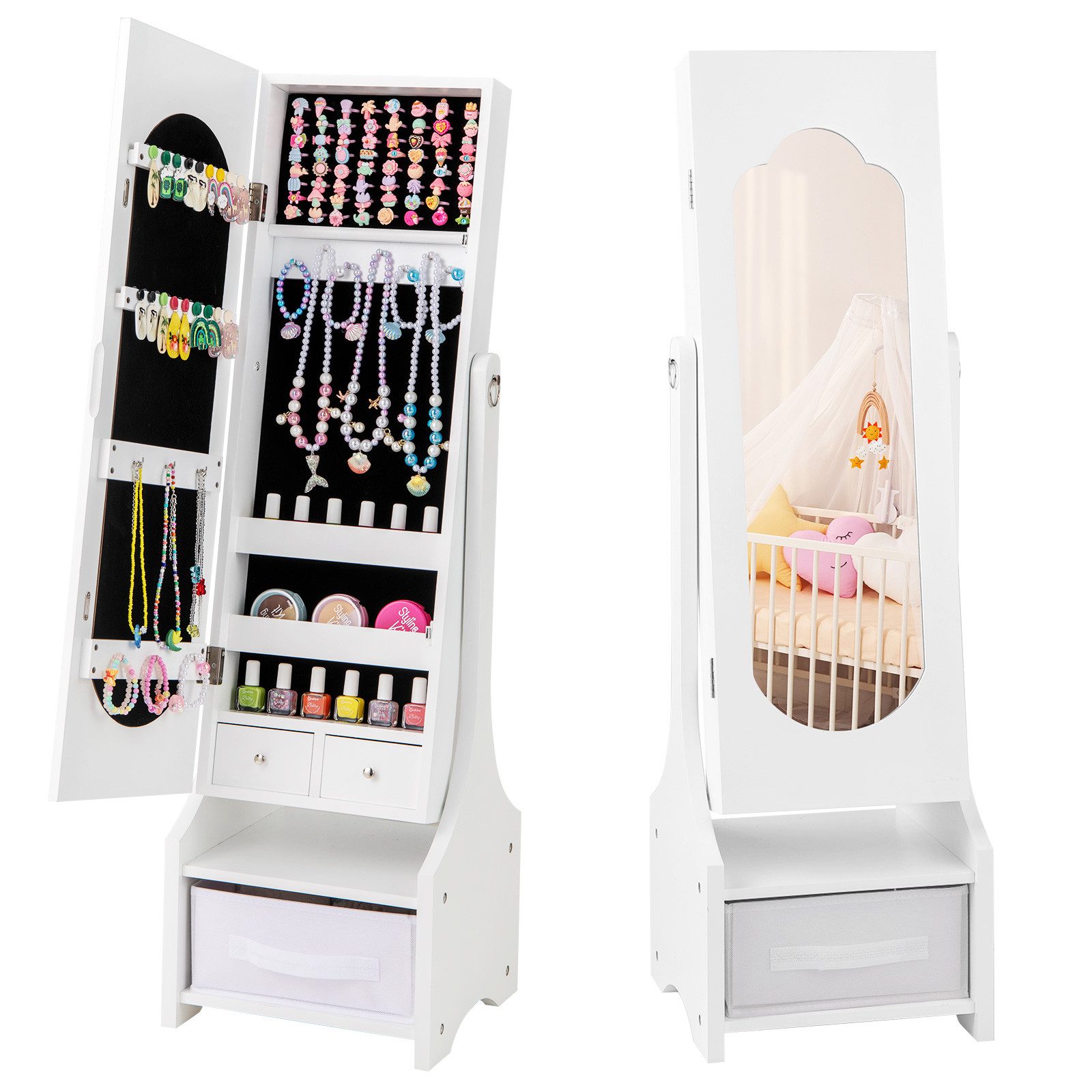 COSTWAY Schmuckschrank Freistehender Spiegel mit 2 Neigungswinkeln, Kinder