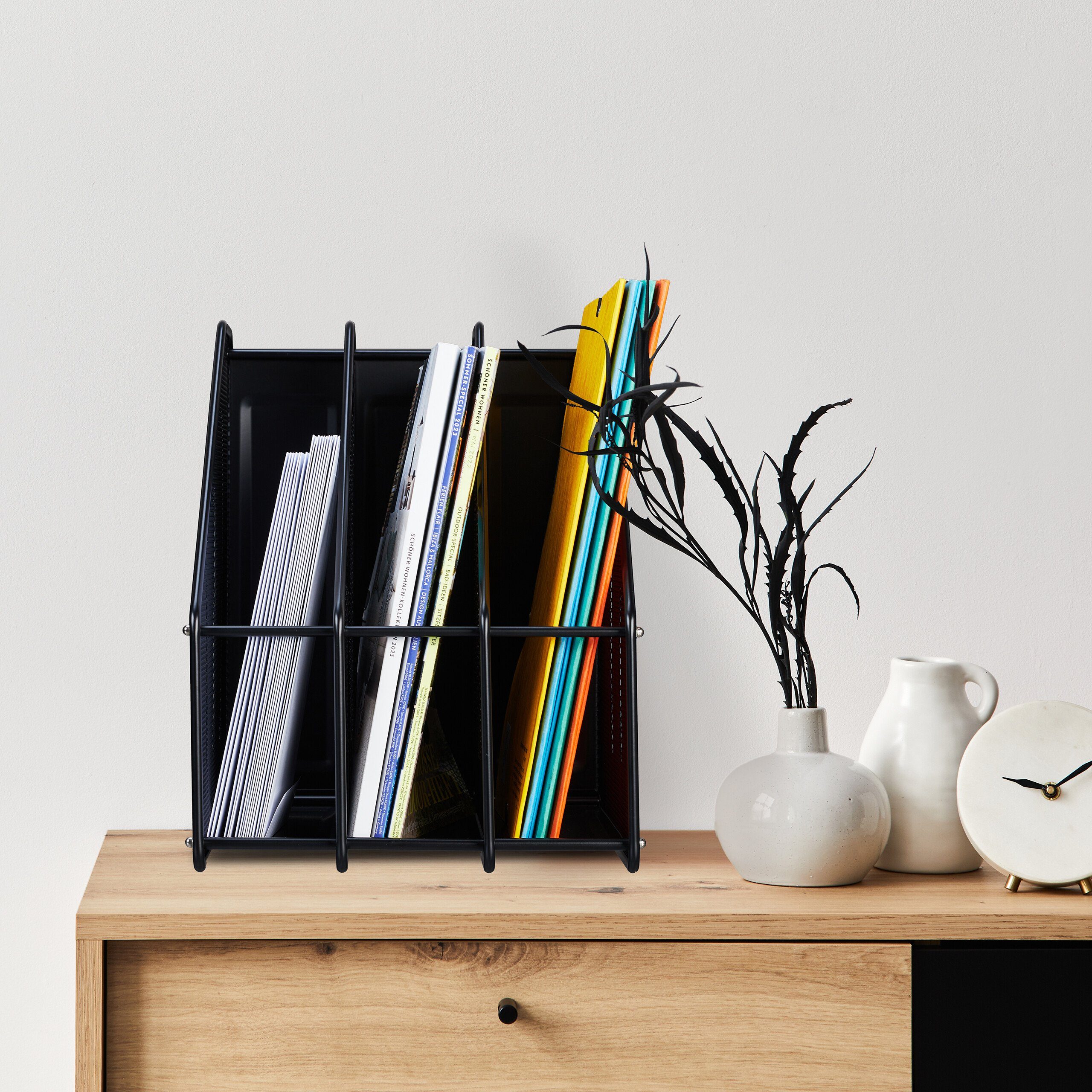 relaxdays Stehsammler mit 3 Fäch, schwarz