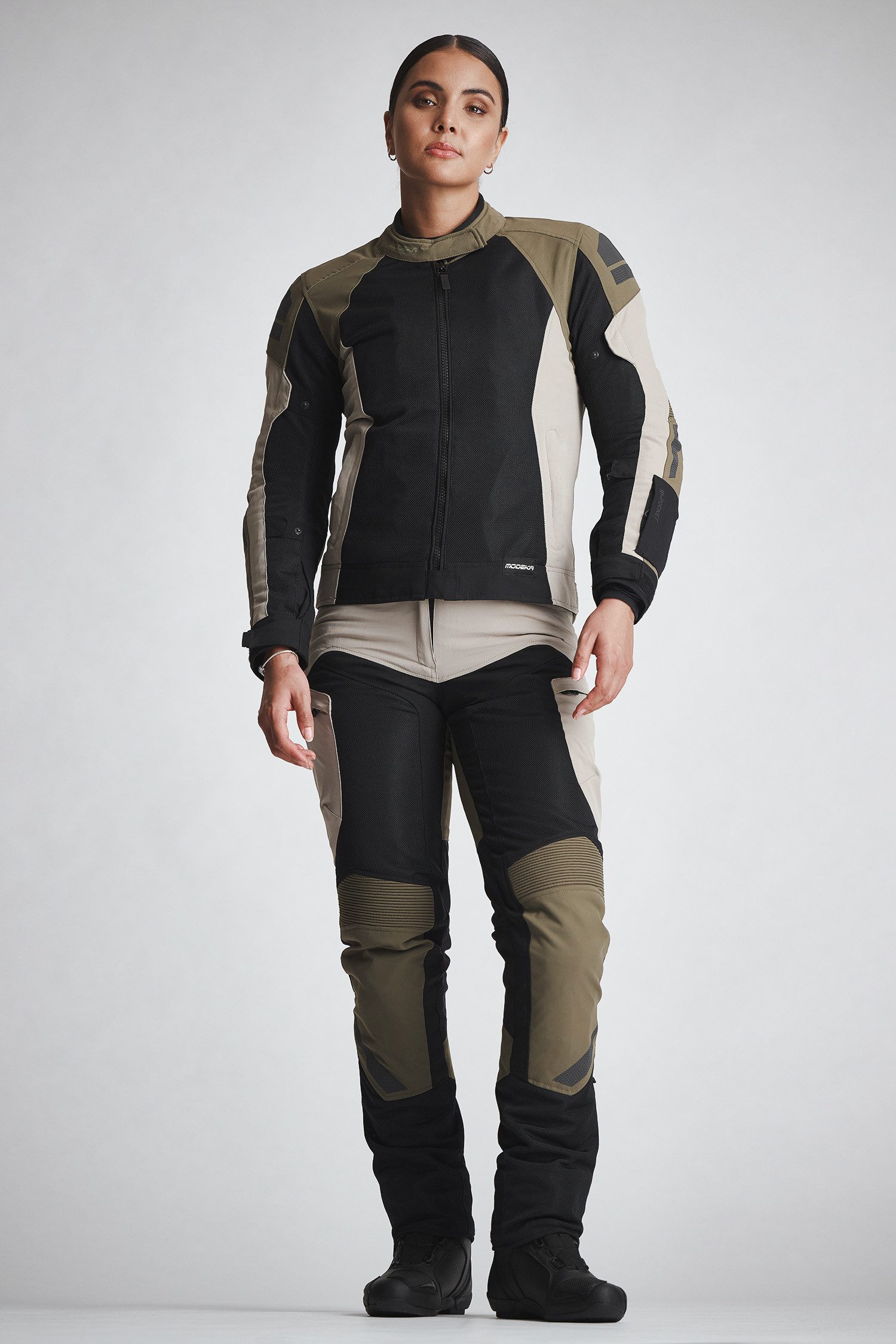 Modeka Motorradjacke Khao Air II wasserdichte Damen Motorrad Textiljacke Airbag vorbereitet,Verbindungsreißverschluss,Ellenbogenprotektore