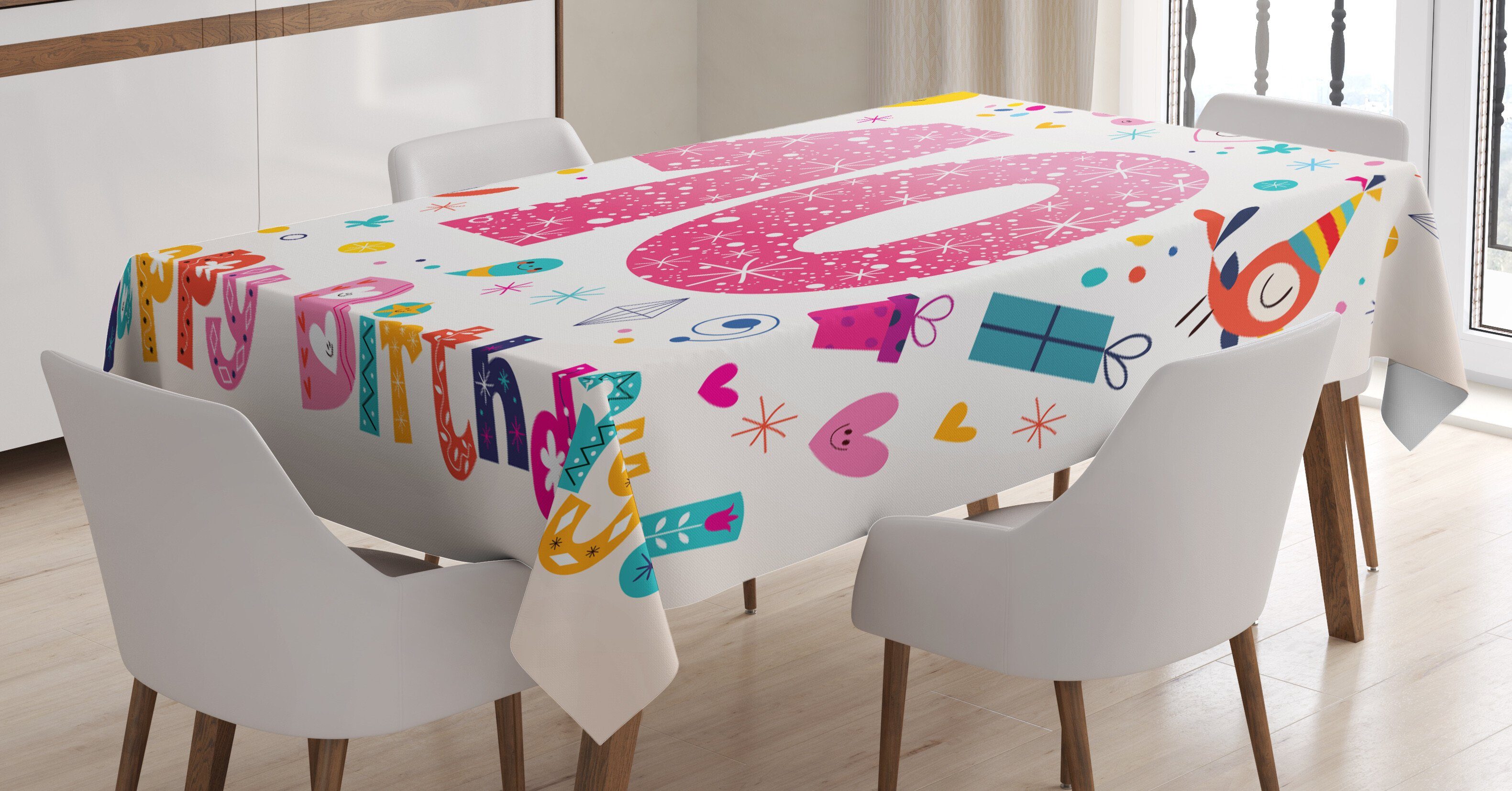 Abakuhaus Tischdecke Farbfest Waschbar Für den Außen Bereich geeignet Klare Farben, Nummer 10 Jahre Kindergeburtstag