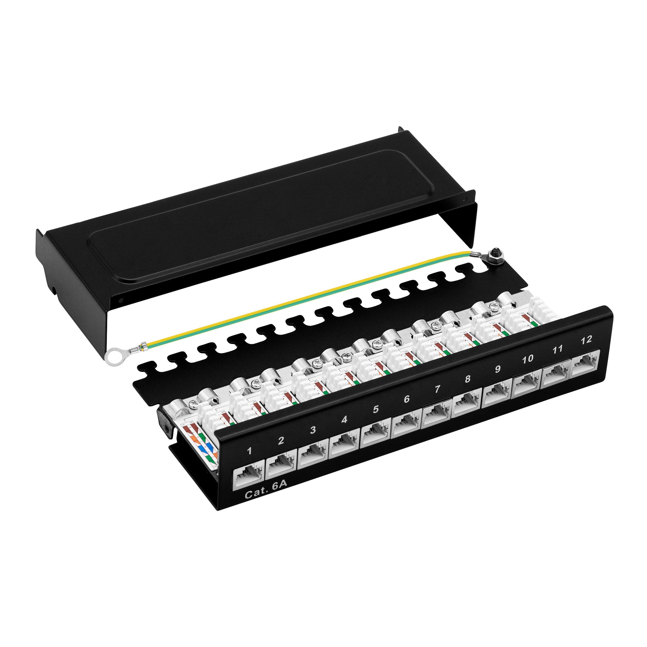 ProfiPatch Patchpanel Verteilerfeld Cat. 6A Wandmontage Netzwerk-Patch-Panel (12 Ports, 1 HE)