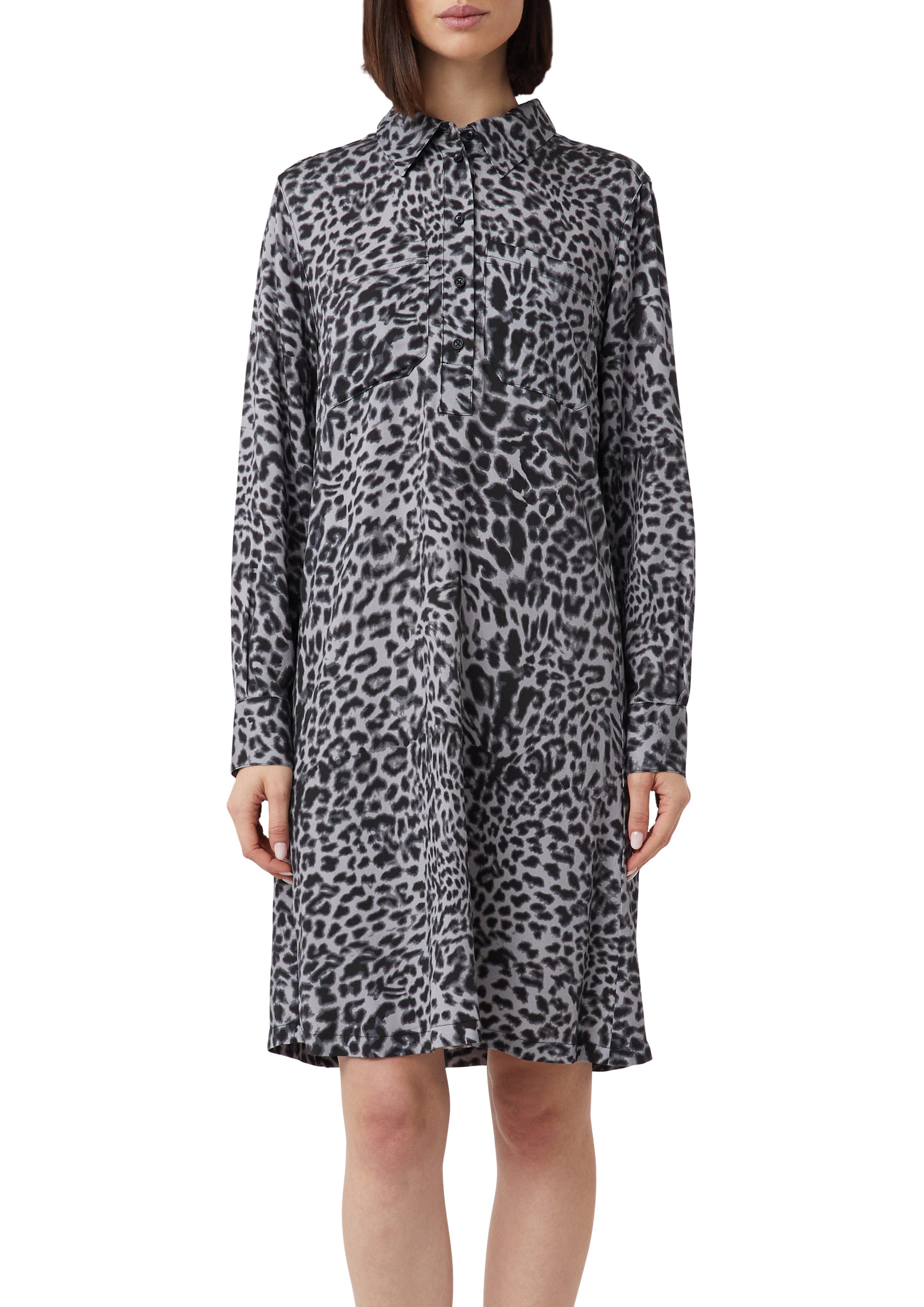 comma Hemdblusenkleid Sommerkleid mit All-Over Leo Print
